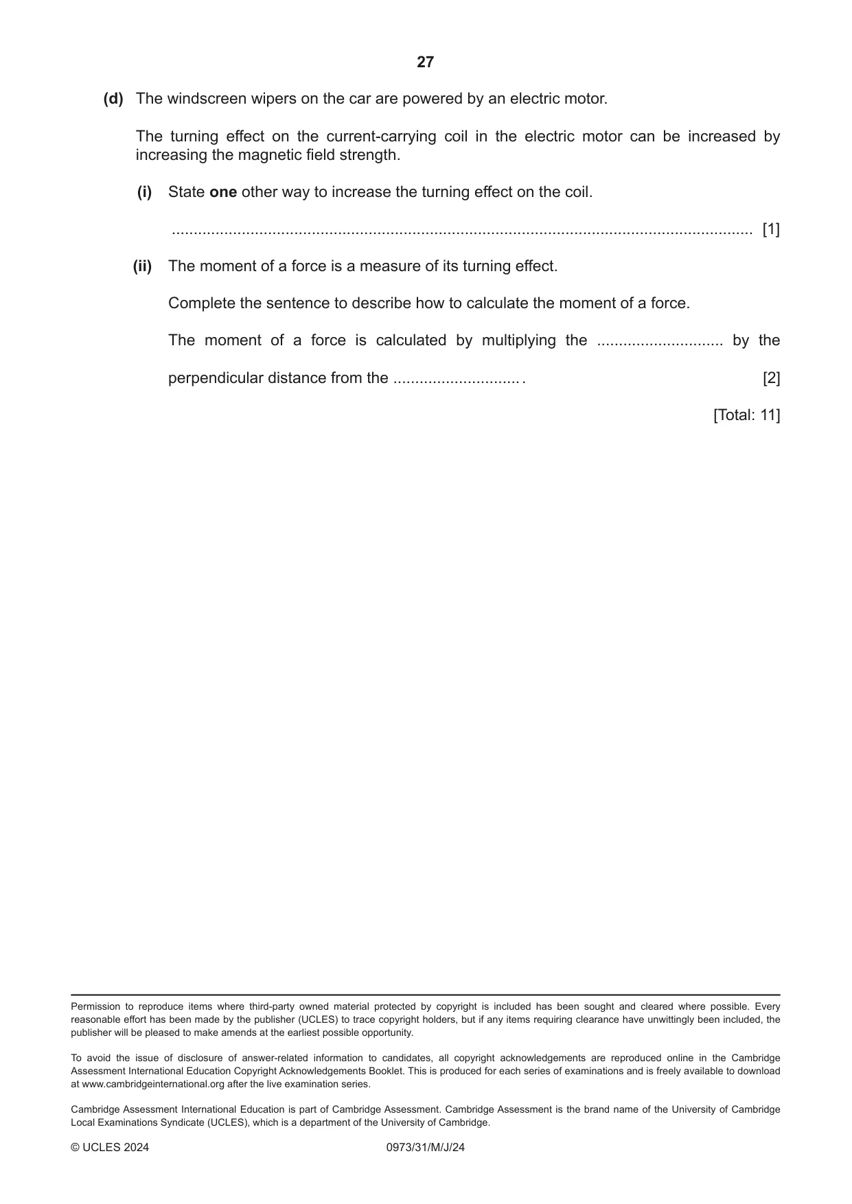 Cambridge IGCSE Sciences - Co-ordinated (9-1) 0973 2024 May/June Paper 3 · Variant 1 question paper, page 27 of 28