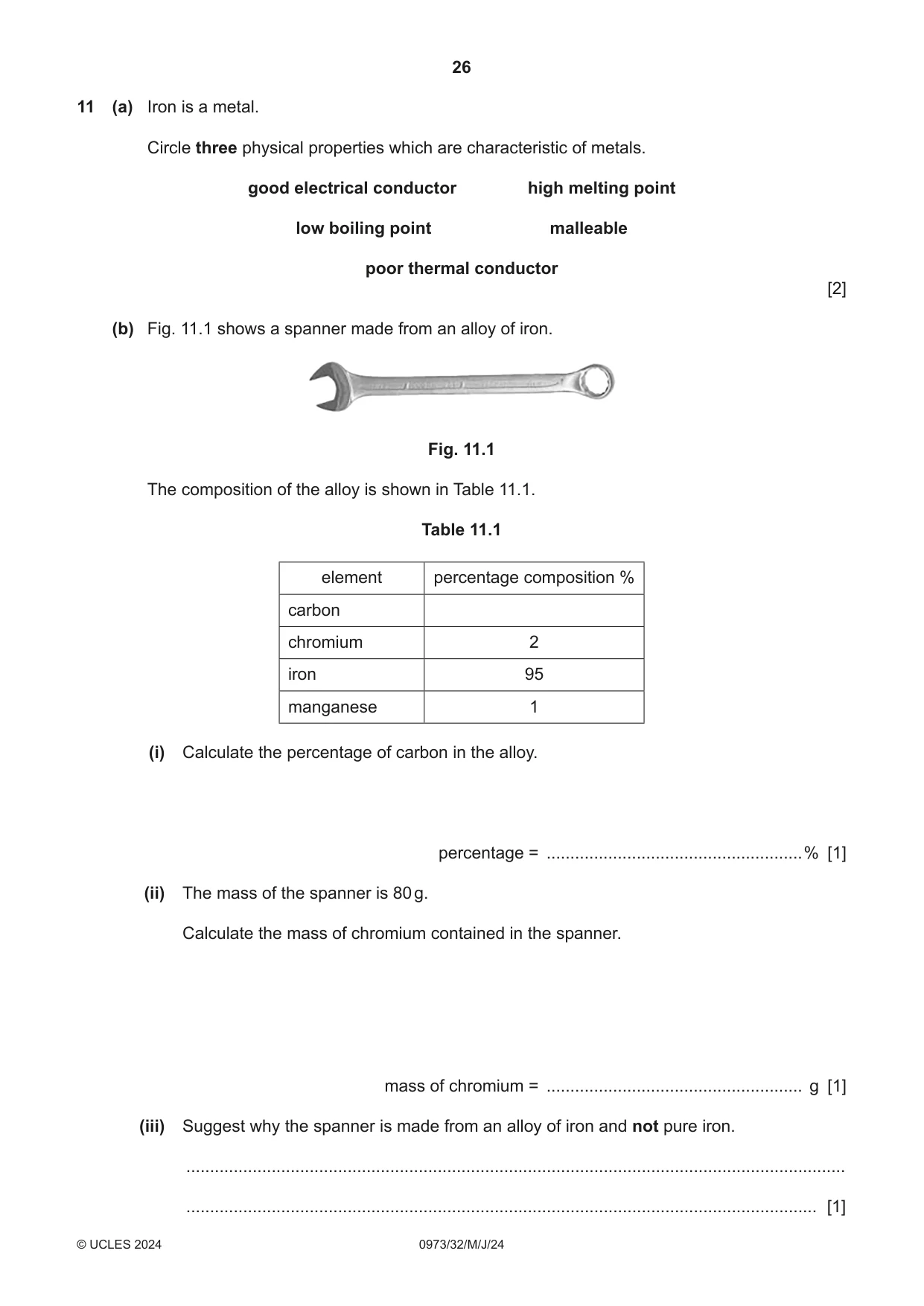 Cambridge IGCSE Sciences - Co-ordinated (9-1) 0973 2024 May/June Paper 3 · Variant 2 question paper, page 26 of 32