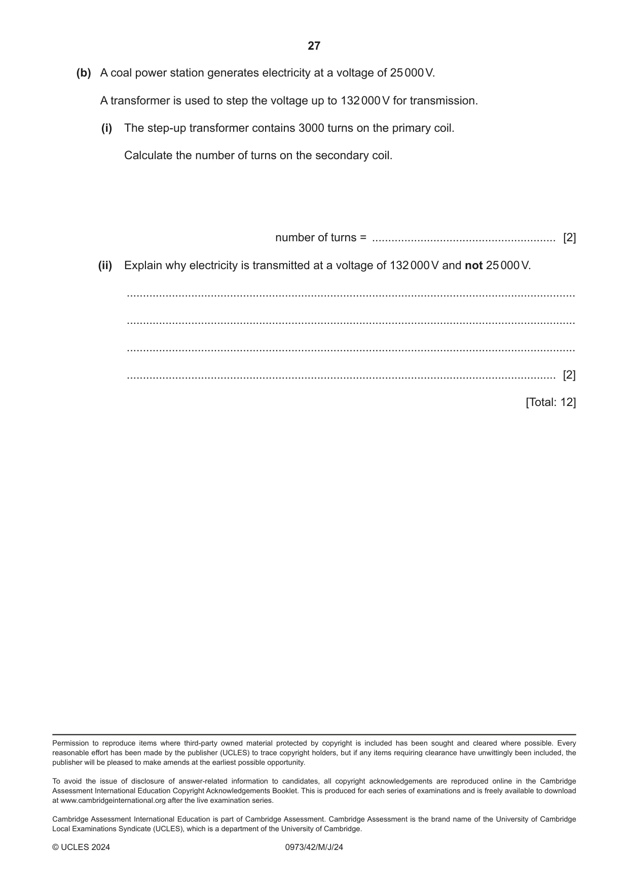 Cambridge IGCSE Sciences - Co-ordinated (9-1) 0973 2024 May/June Paper 4 · Variant 2 question paper, page 27 of 28