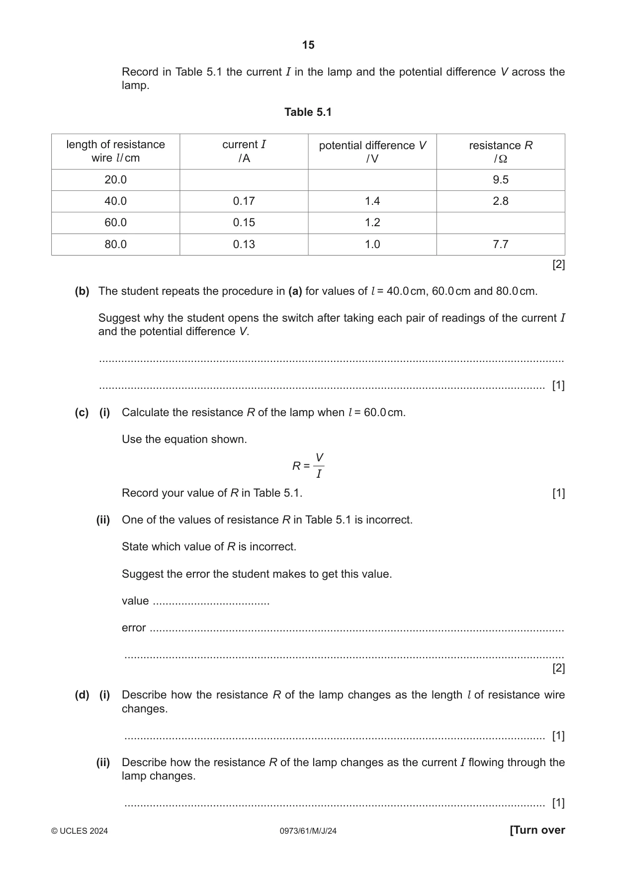Cambridge IGCSE Sciences - Co-ordinated (9-1) 0973 2024 May/June Paper 6 · Variant 1 question paper, page 15 of 20