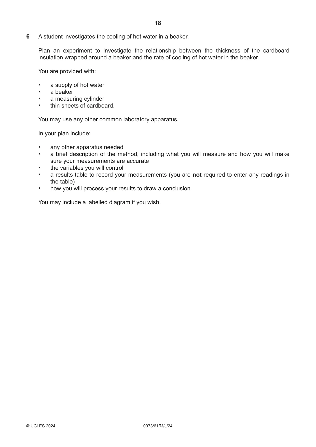 Cambridge IGCSE Sciences - Co-ordinated (9-1) 0973 2024 May/June Paper 6 · Variant 1 question paper, page 18 of 20