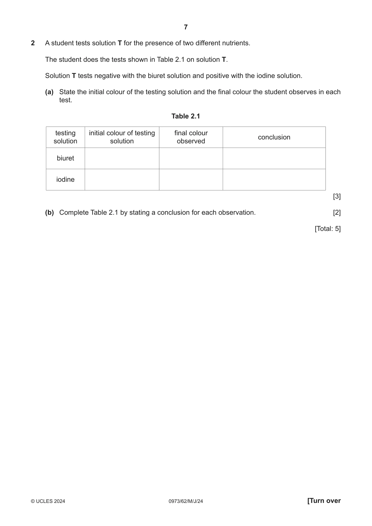 Cambridge IGCSE Sciences - Co-ordinated (9-1) 0973 2024 May/June Paper 6 · Variant 2 question paper, page 7 of 20
