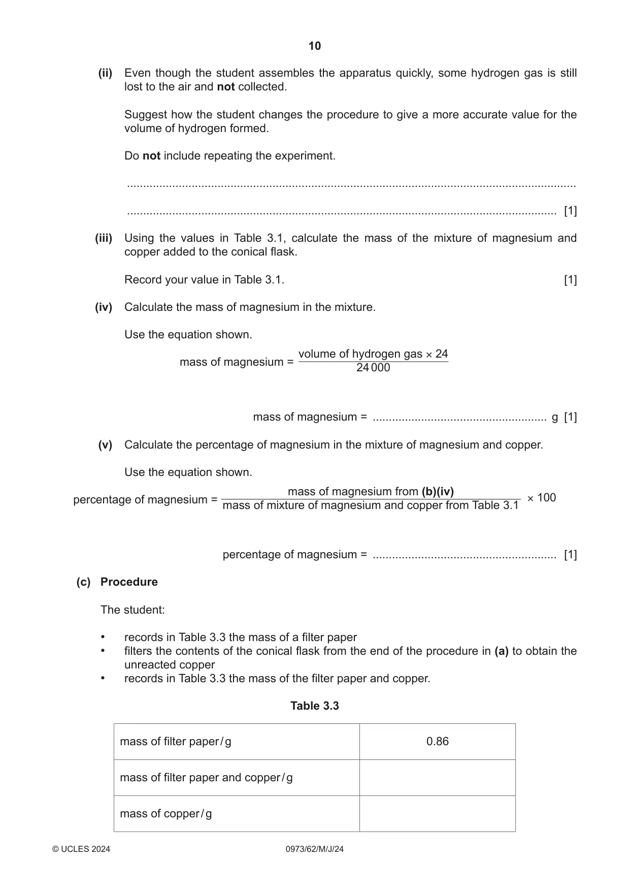 Cambridge IGCSE Sciences - Co-ordinated (9-1) 0973 2024 May/June Paper 6 · Variant 2 question paper, page 10 of 20