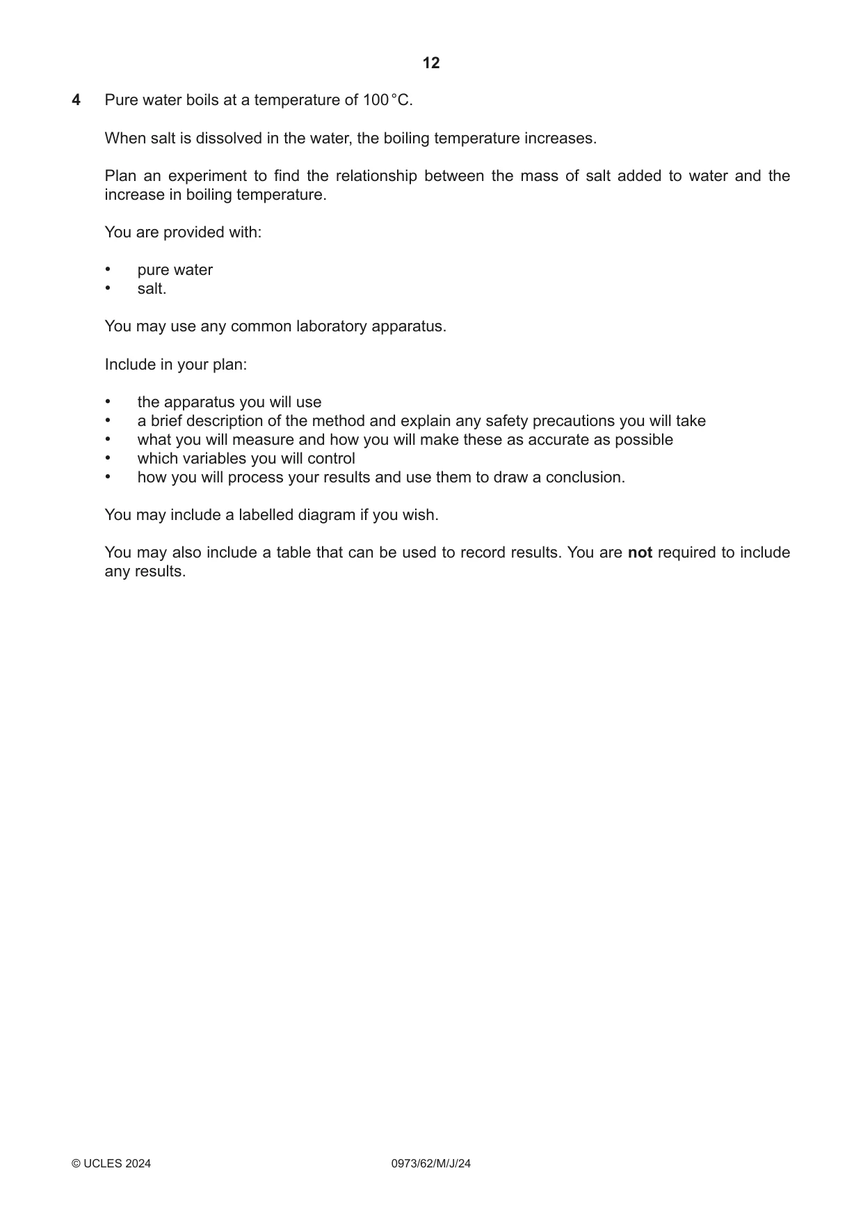 Cambridge IGCSE Sciences - Co-ordinated (9-1) 0973 2024 May/June Paper 6 · Variant 2 question paper, page 12 of 20