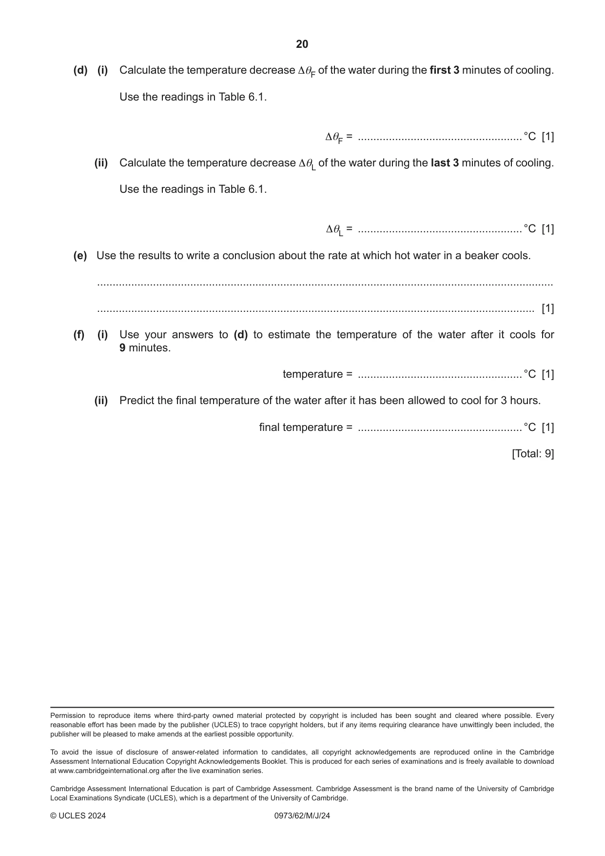 Cambridge IGCSE Sciences - Co-ordinated (9-1) 0973 2024 May/June Paper 6 · Variant 2 question paper, page 20 of 20