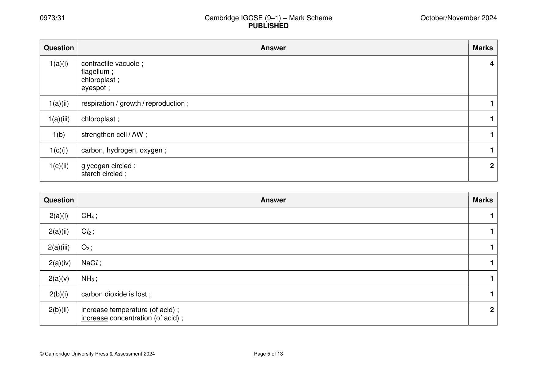 Mark scheme, page 5 of 13