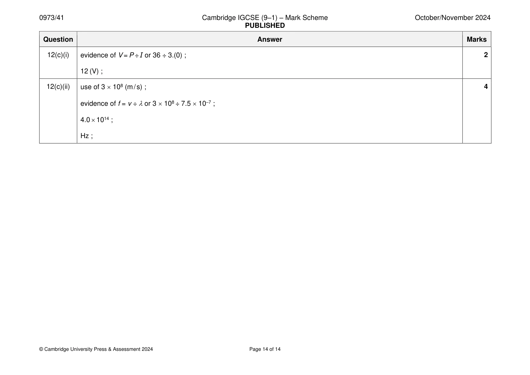 Mark scheme, page 14 of 14