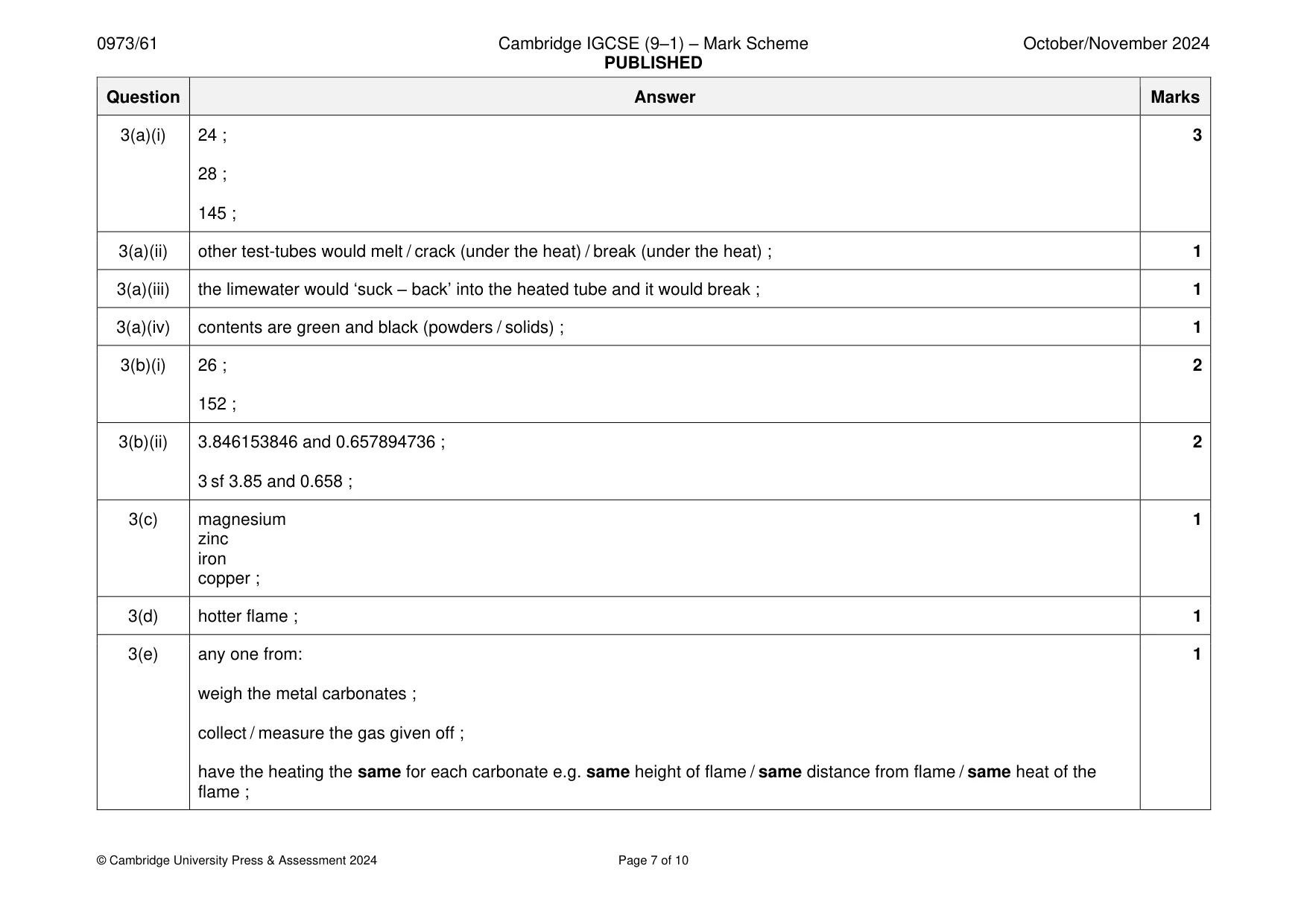 Mark scheme, page 7 of 10
