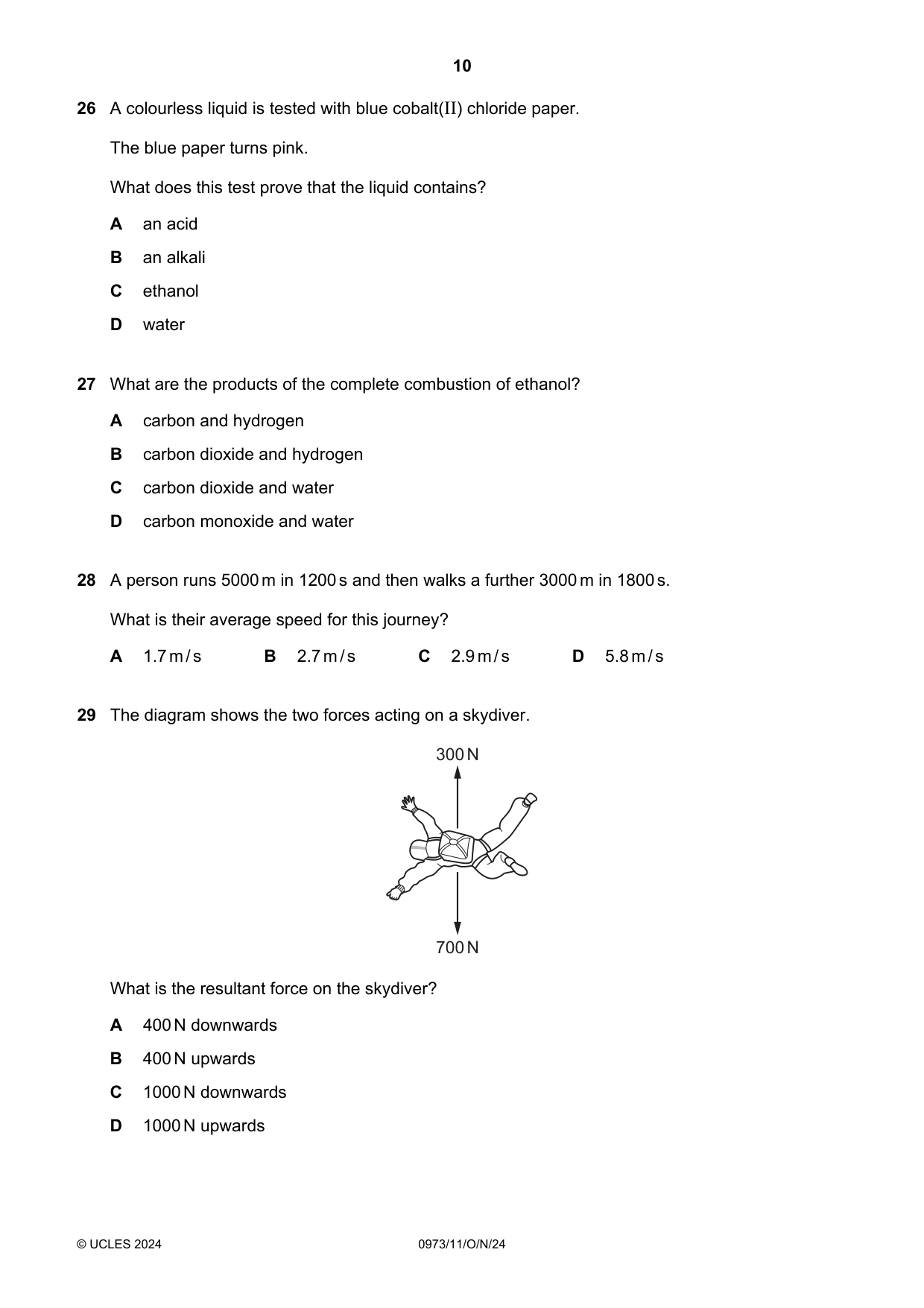 Cambridge IGCSE Sciences - Co-ordinated (9-1) 0973 2024 Oct/Nov Paper 1 · Variant 1 question paper, page 10 of 16