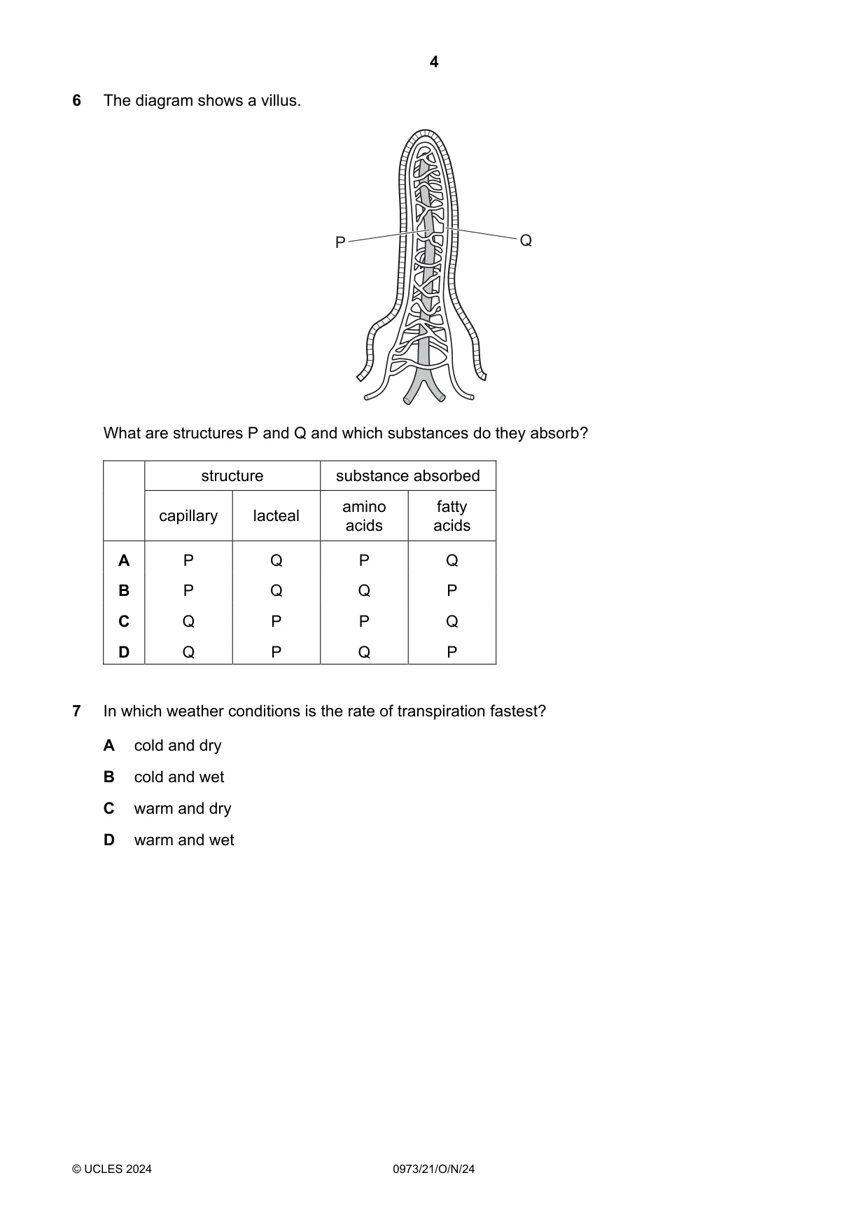 Cambridge IGCSE Sciences - Co-ordinated (9-1) 0973 2024 Oct/Nov Paper 2 · Variant 1 question paper, page 4 of 16