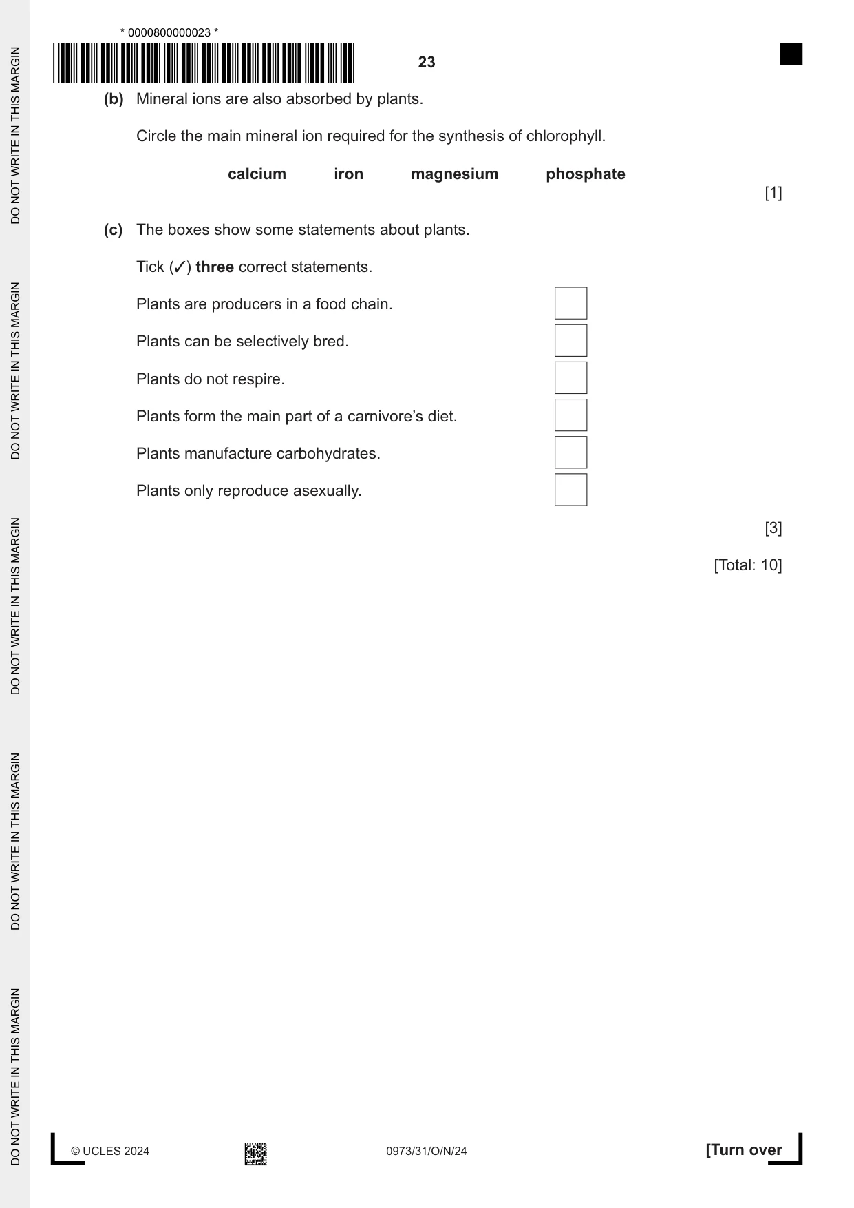 Cambridge IGCSE Sciences - Co-ordinated (9-1) 0973 2024 Oct/Nov Paper 3 · Variant 1 question paper, page 23 of 28
