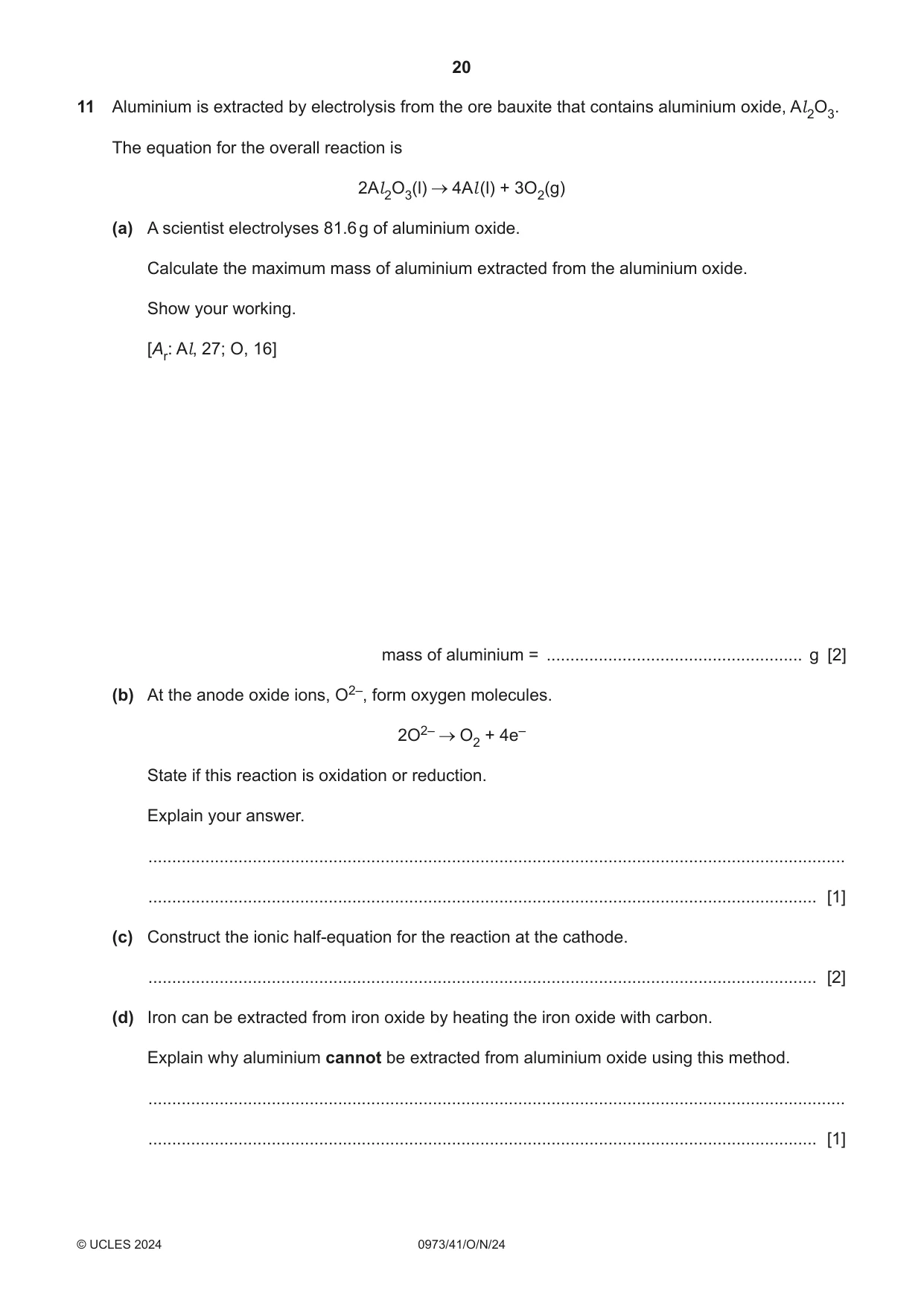 Cambridge IGCSE Sciences - Co-ordinated (9-1) 0973 2024 Oct/Nov Paper 4 · Variant 1 question paper, page 20 of 24