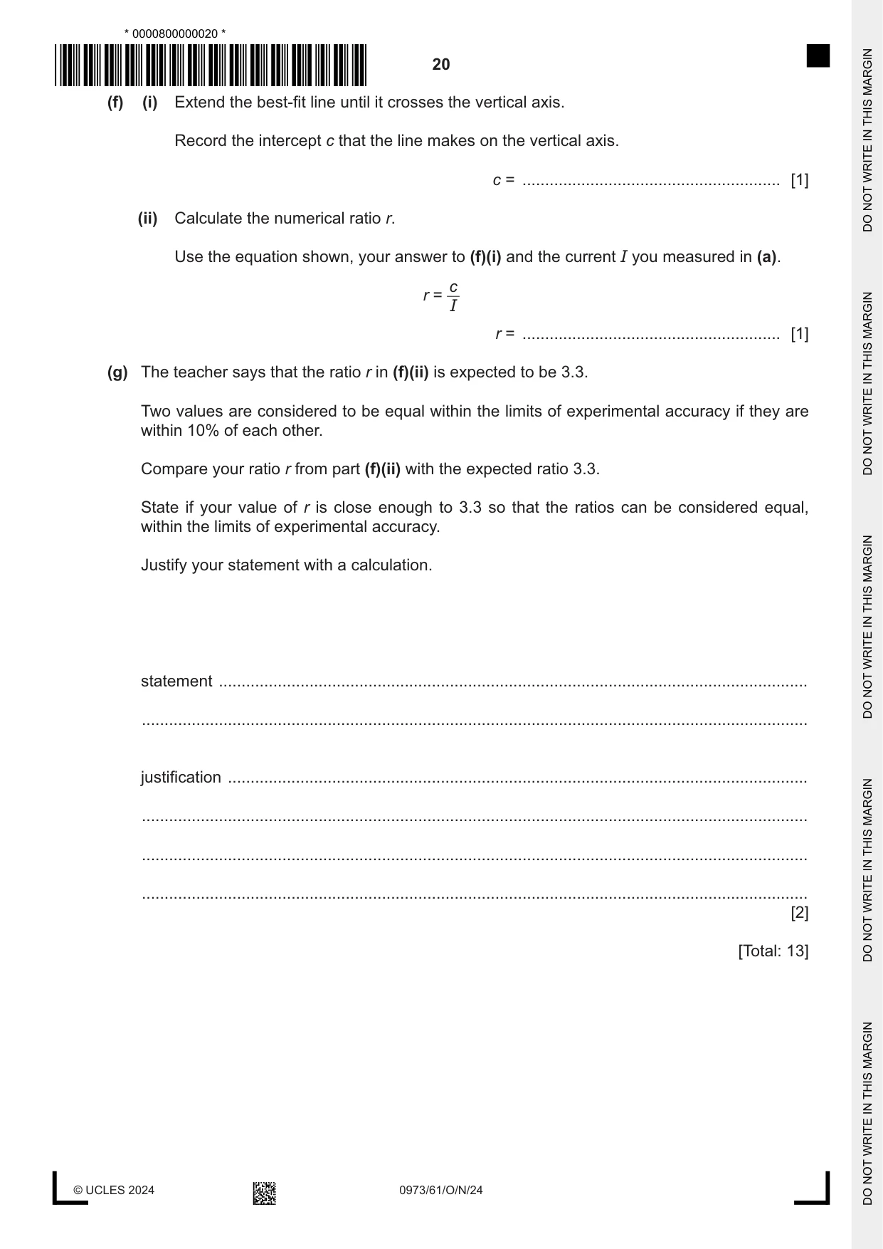 Cambridge IGCSE Sciences - Co-ordinated (9-1) 0973 2024 Oct/Nov Paper 6 · Variant 1 question paper, page 20 of 24