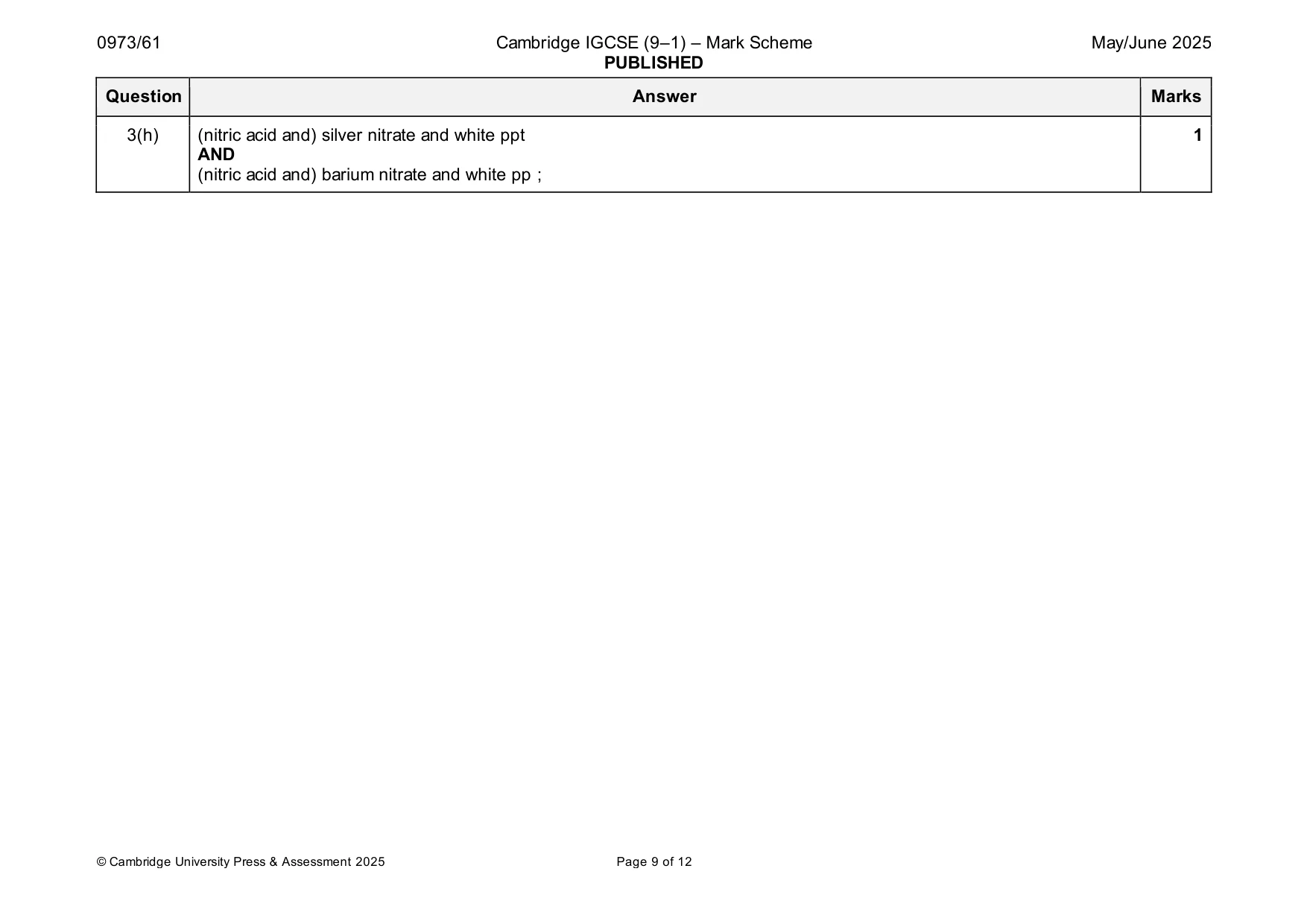 Mark scheme, page 9 of 12