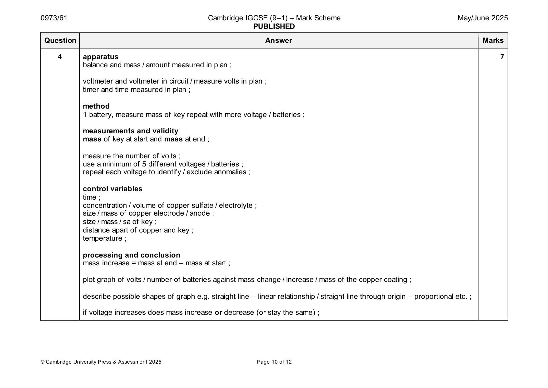 Mark scheme, page 10 of 12