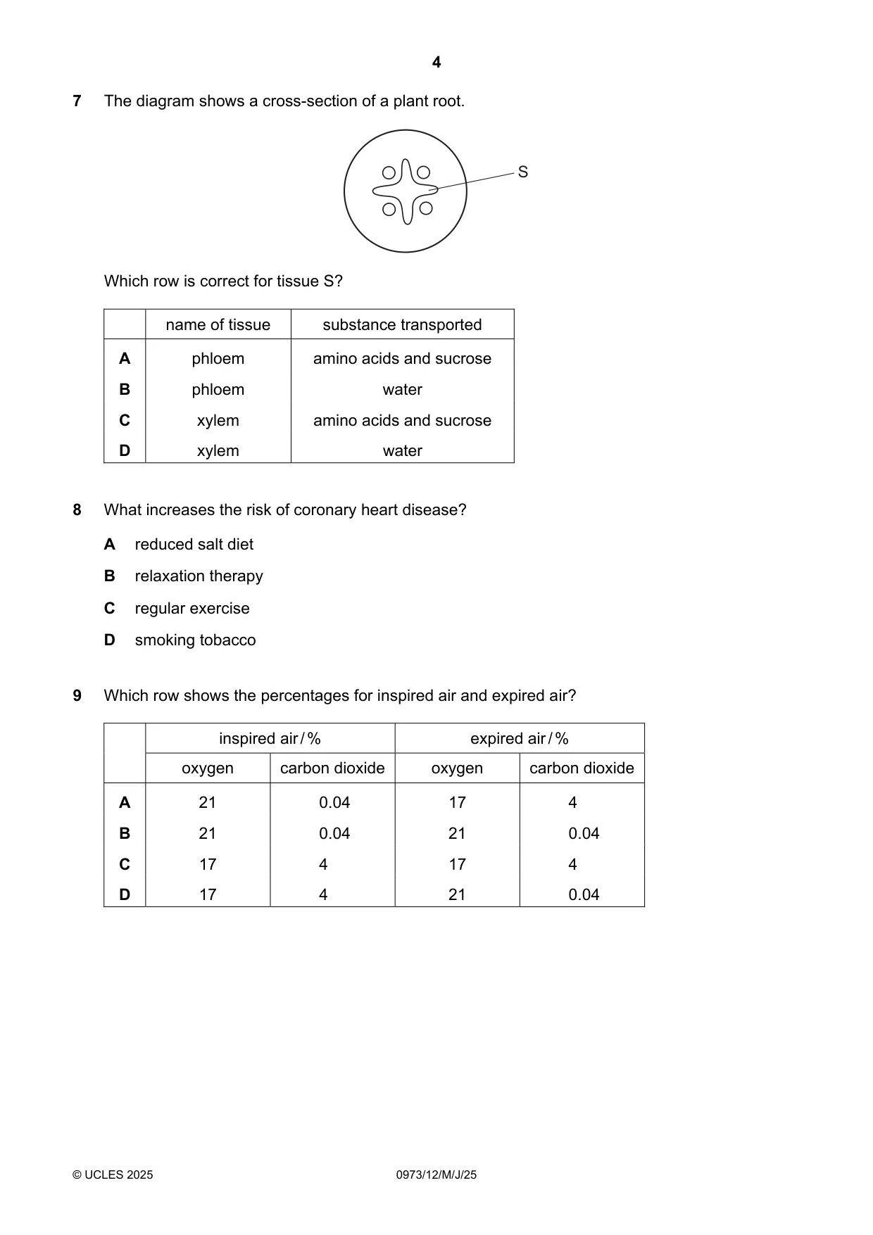Cambridge IGCSE Sciences - Co-ordinated (9-1) 0973 2025 May/June Paper 1 · Variant 2 question paper, page 4 of 16