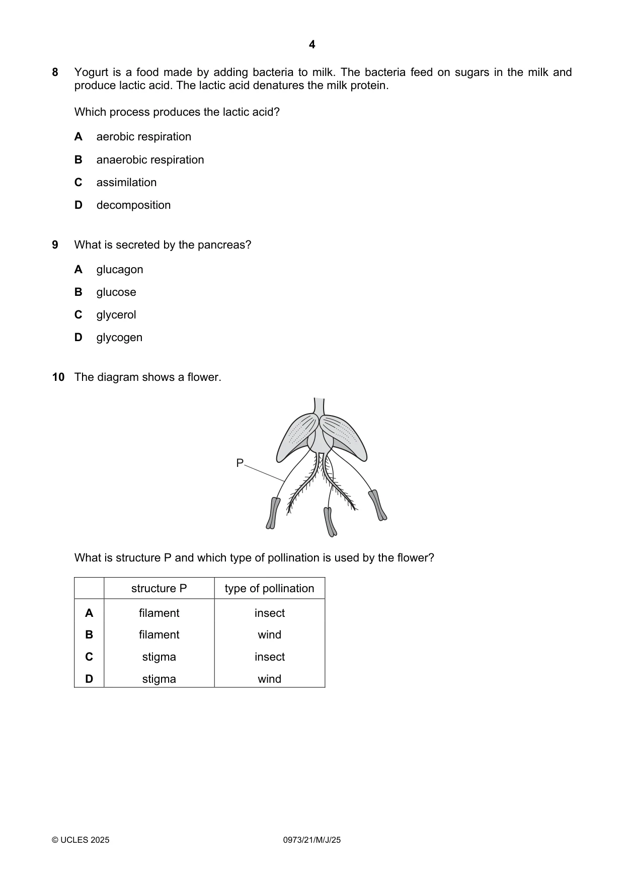 Cambridge IGCSE Sciences - Co-ordinated (9-1) 0973 2025 May/June Paper 2 · Variant 1 question paper, page 4 of 16