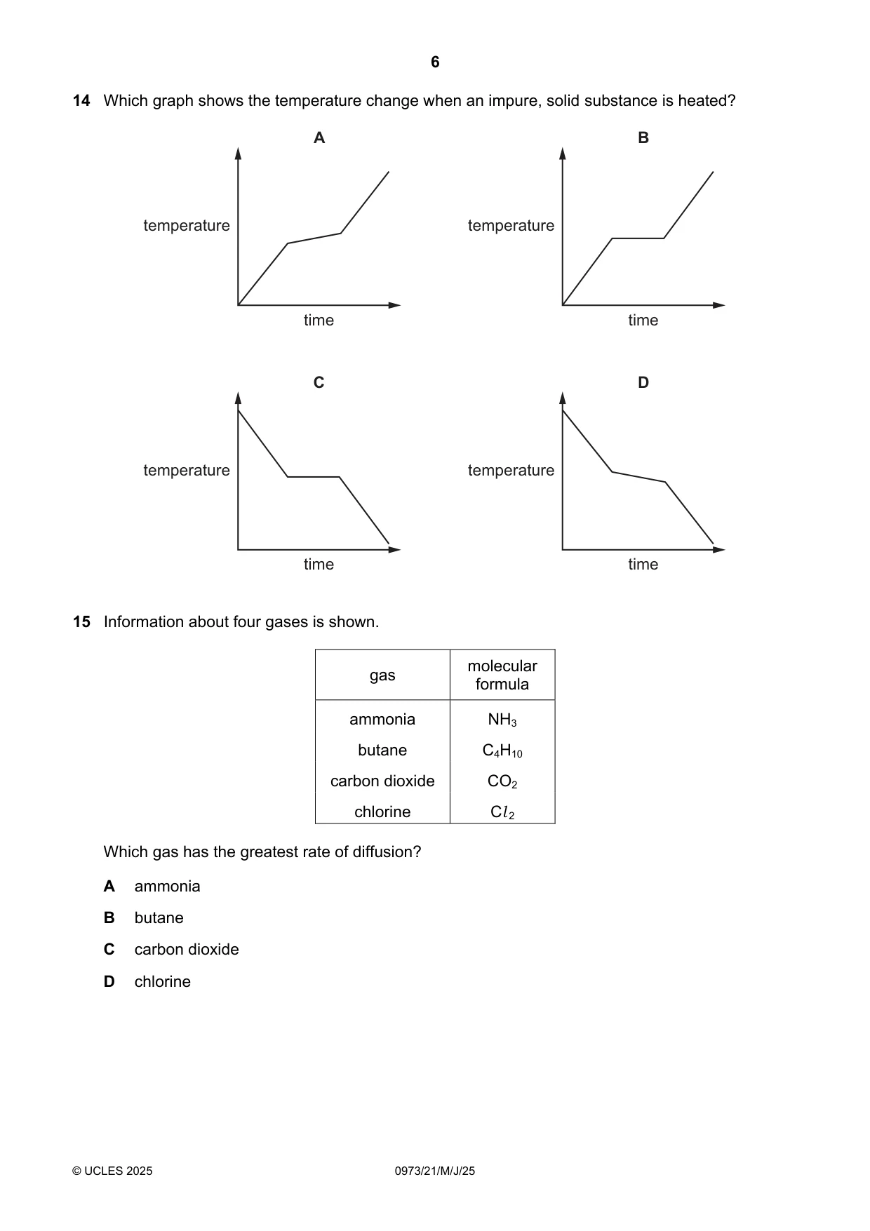 Cambridge IGCSE Sciences - Co-ordinated (9-1) 0973 2025 May/June Paper 2 · Variant 1 question paper, page 6 of 16