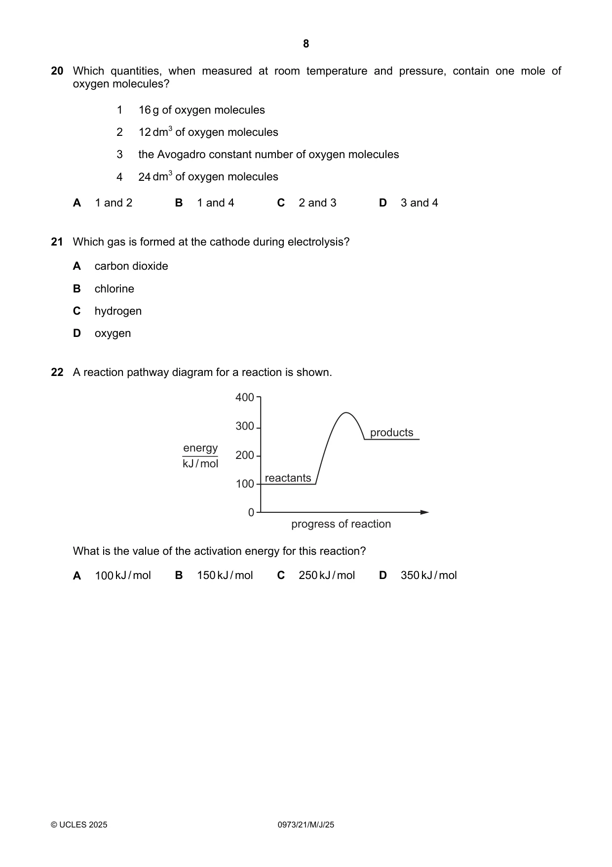 Cambridge IGCSE Sciences - Co-ordinated (9-1) 0973 2025 May/June Paper 2 · Variant 1 question paper, page 8 of 16