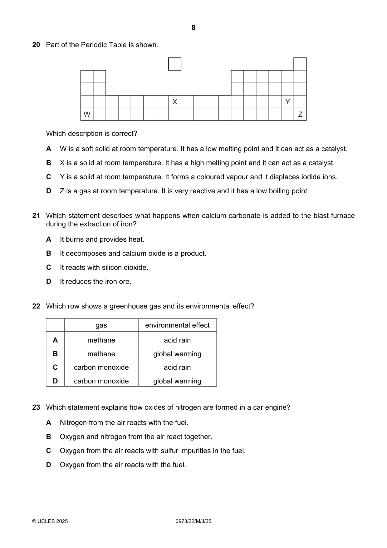 Cambridge IGCSE Sciences - Co-ordinated (9-1) 0973 2025 May/June Paper 2 · Variant 2 question paper, page 8 of 16