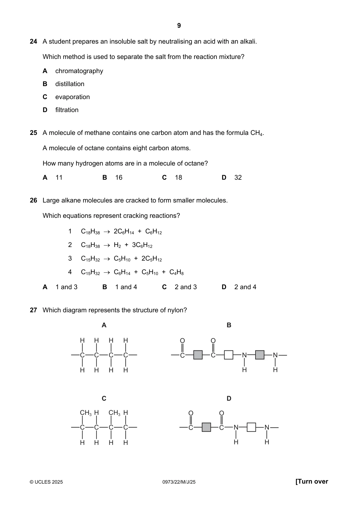 Cambridge IGCSE Sciences - Co-ordinated (9-1) 0973 2025 May/June Paper 2 · Variant 2 question paper, page 9 of 16