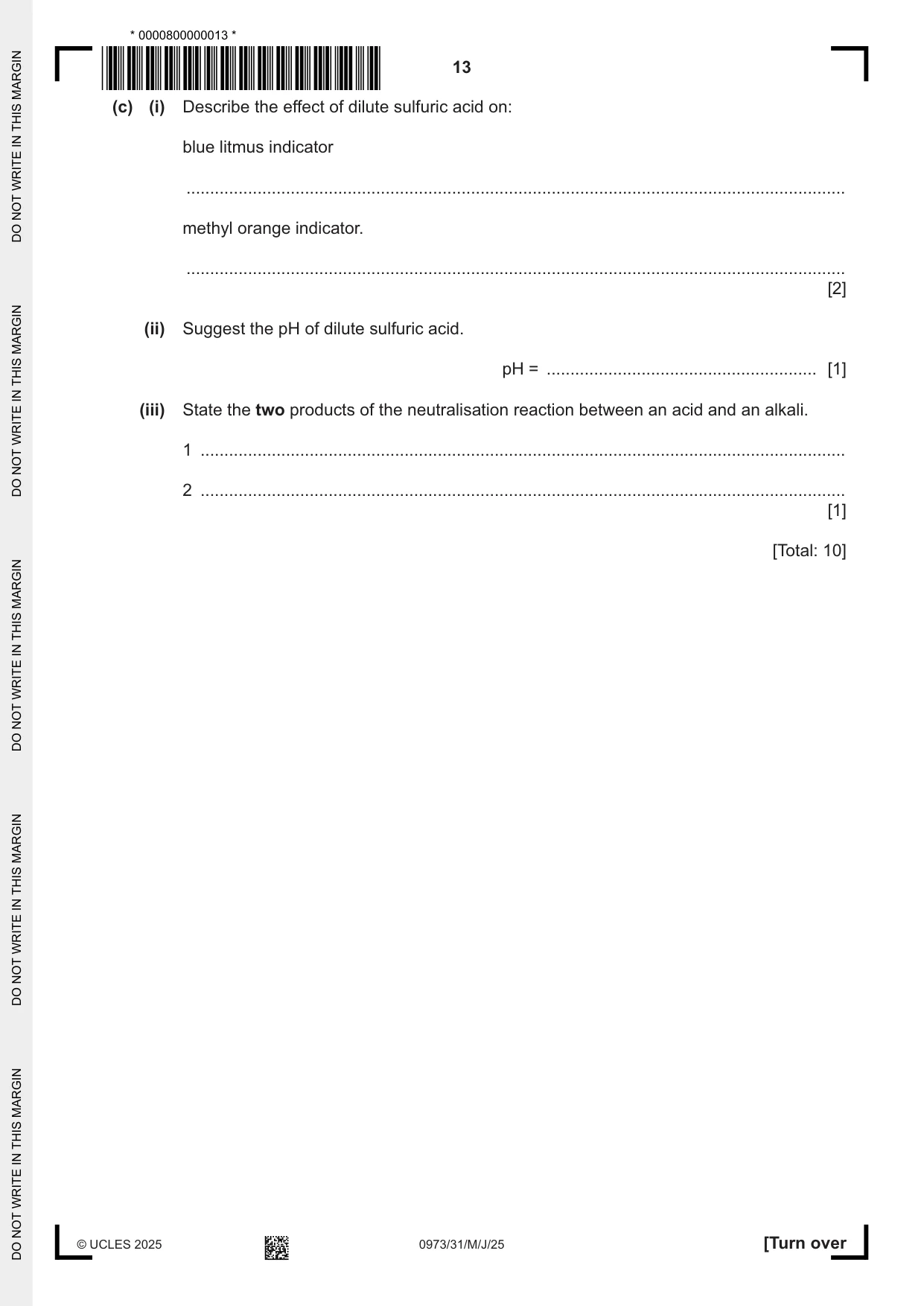 Cambridge IGCSE Sciences - Co-ordinated (9-1) 0973 2025 May/June Paper 3 · Variant 1 question paper, page 13 of 28