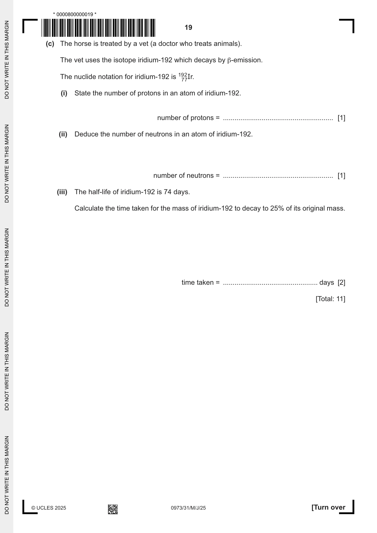 Cambridge IGCSE Sciences - Co-ordinated (9-1) 0973 2025 May/June Paper 3 · Variant 1 question paper, page 19 of 28