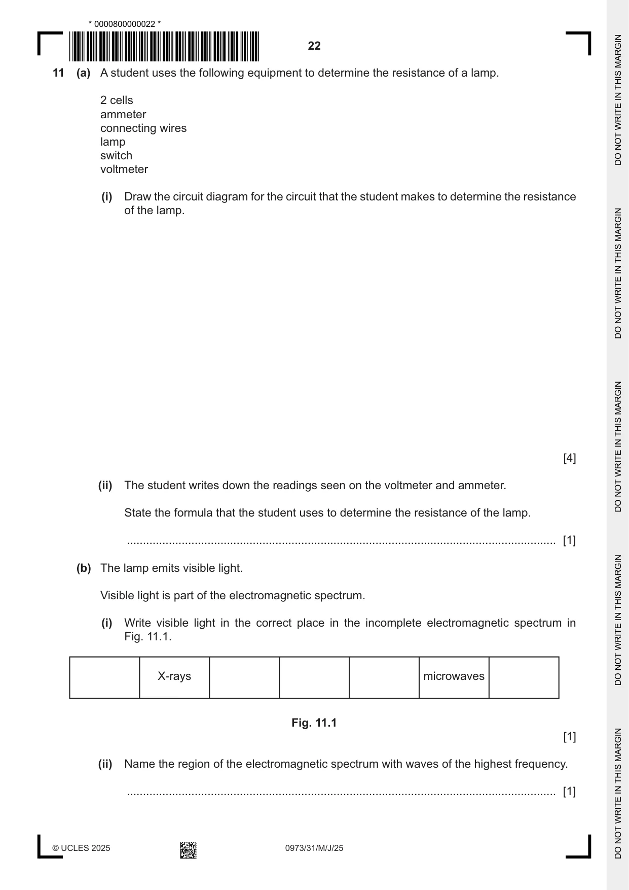 Cambridge IGCSE Sciences - Co-ordinated (9-1) 0973 2025 May/June Paper 3 · Variant 1 question paper, page 22 of 28