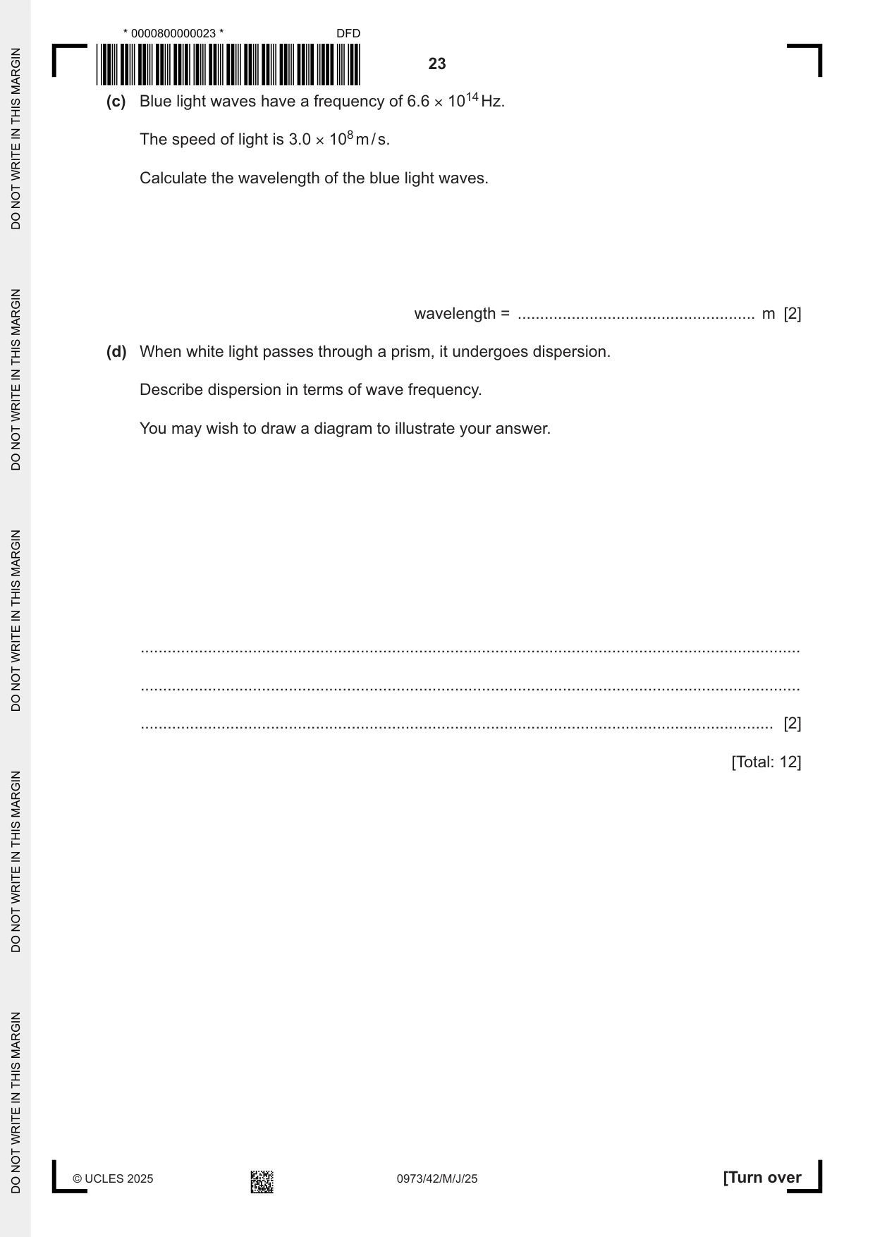 Cambridge IGCSE Sciences - Co-ordinated (9-1) 0973 2025 May/June Paper 4 · Variant 2 question paper, page 23 of 28