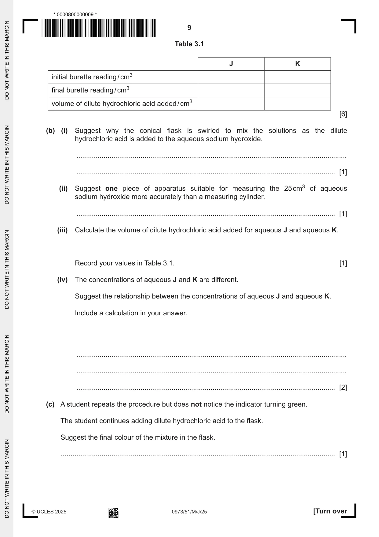 Cambridge IGCSE Sciences - Co-ordinated (9-1) 0973 2025 May/June Paper 5 · Variant 1 question paper, page 9 of 24
