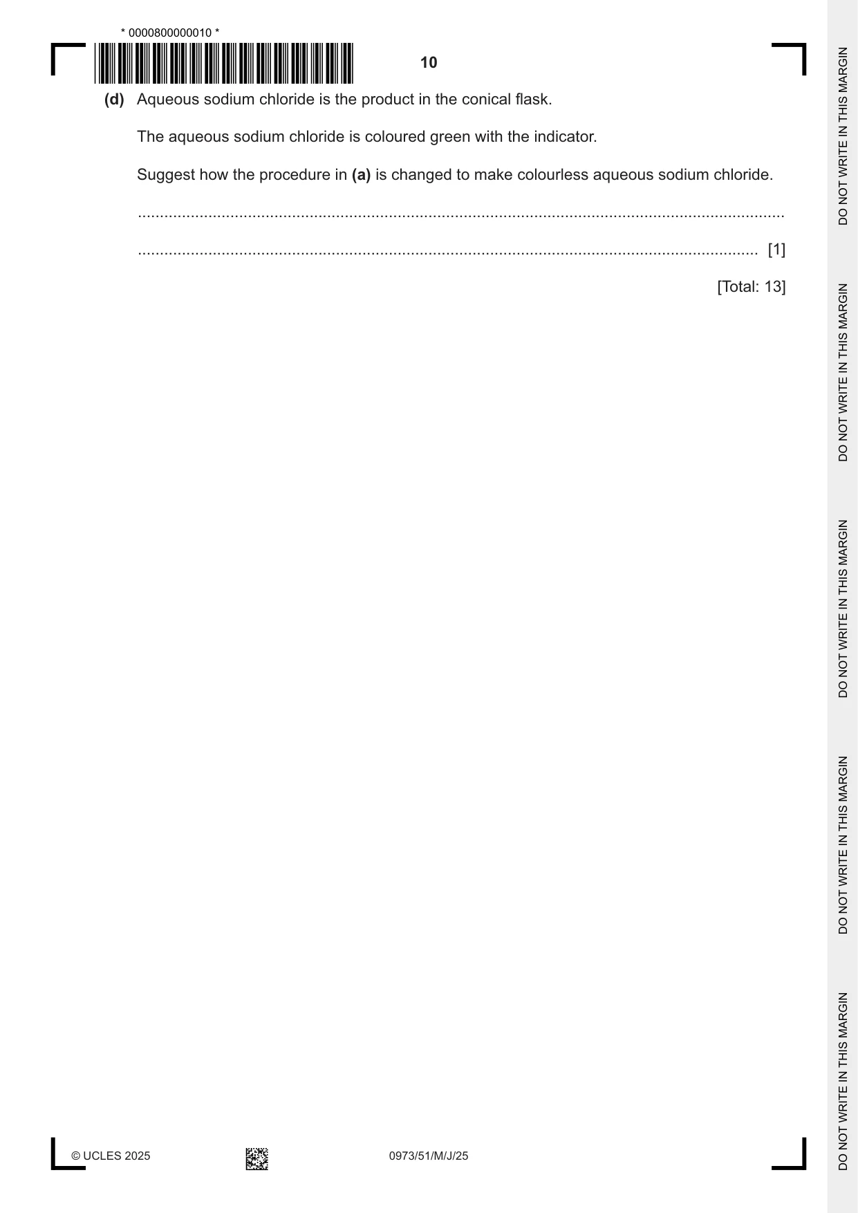 Cambridge IGCSE Sciences - Co-ordinated (9-1) 0973 2025 May/June Paper 5 · Variant 1 question paper, page 10 of 24