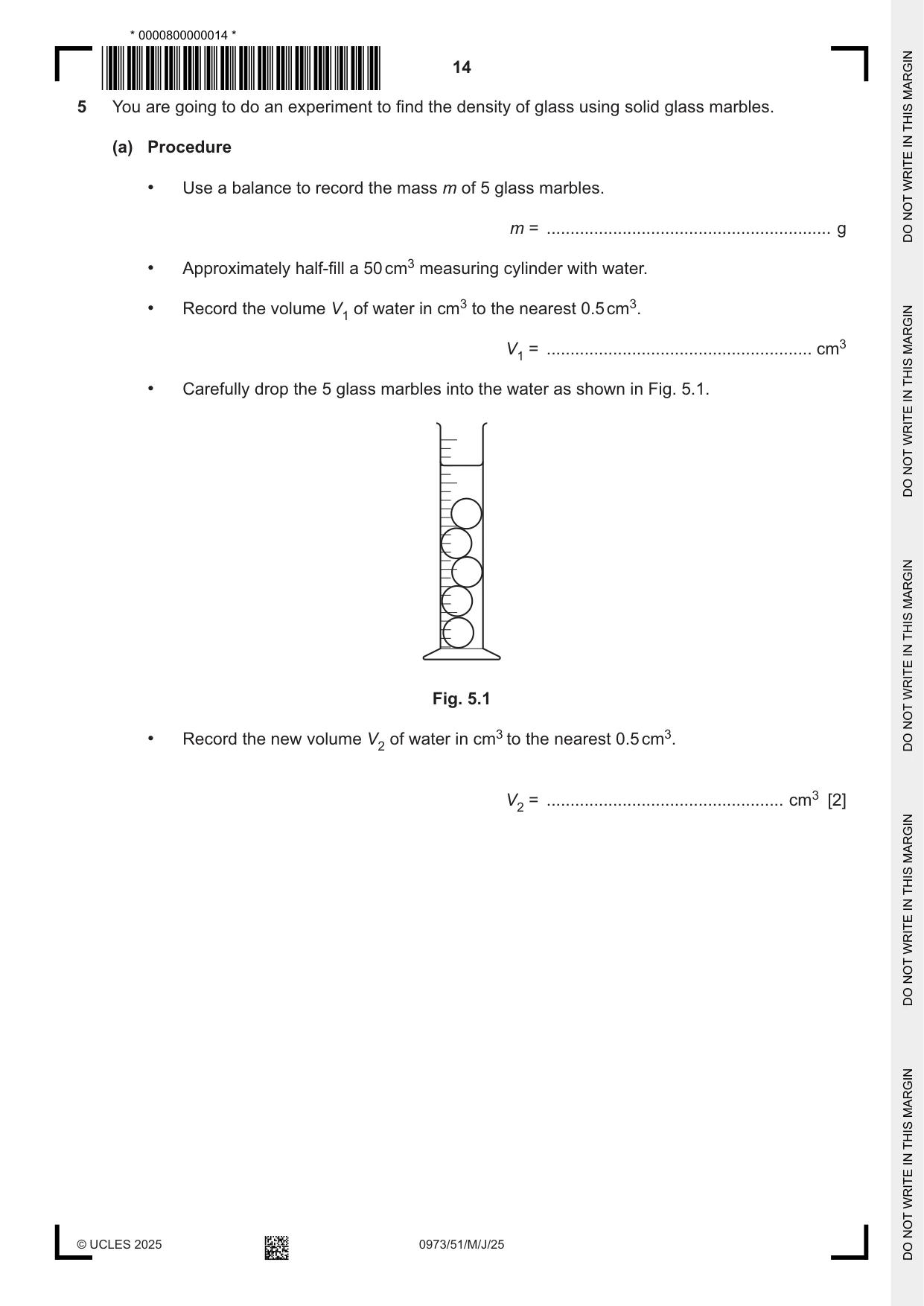 Cambridge IGCSE Sciences - Co-ordinated (9-1) 0973 2025 May/June Paper 5 · Variant 1 question paper, page 14 of 24