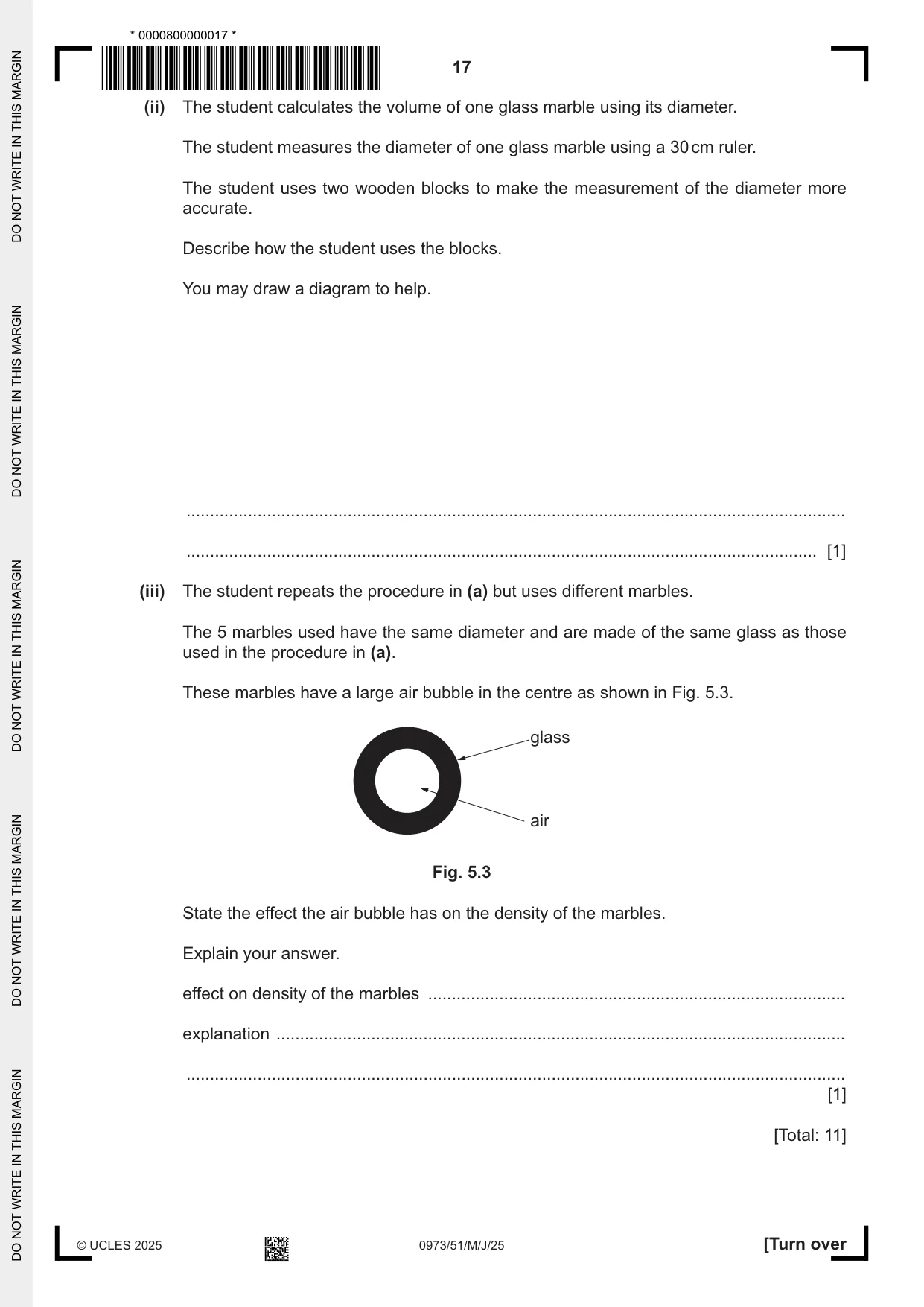 Cambridge IGCSE Sciences - Co-ordinated (9-1) 0973 2025 May/June Paper 5 · Variant 1 question paper, page 17 of 24