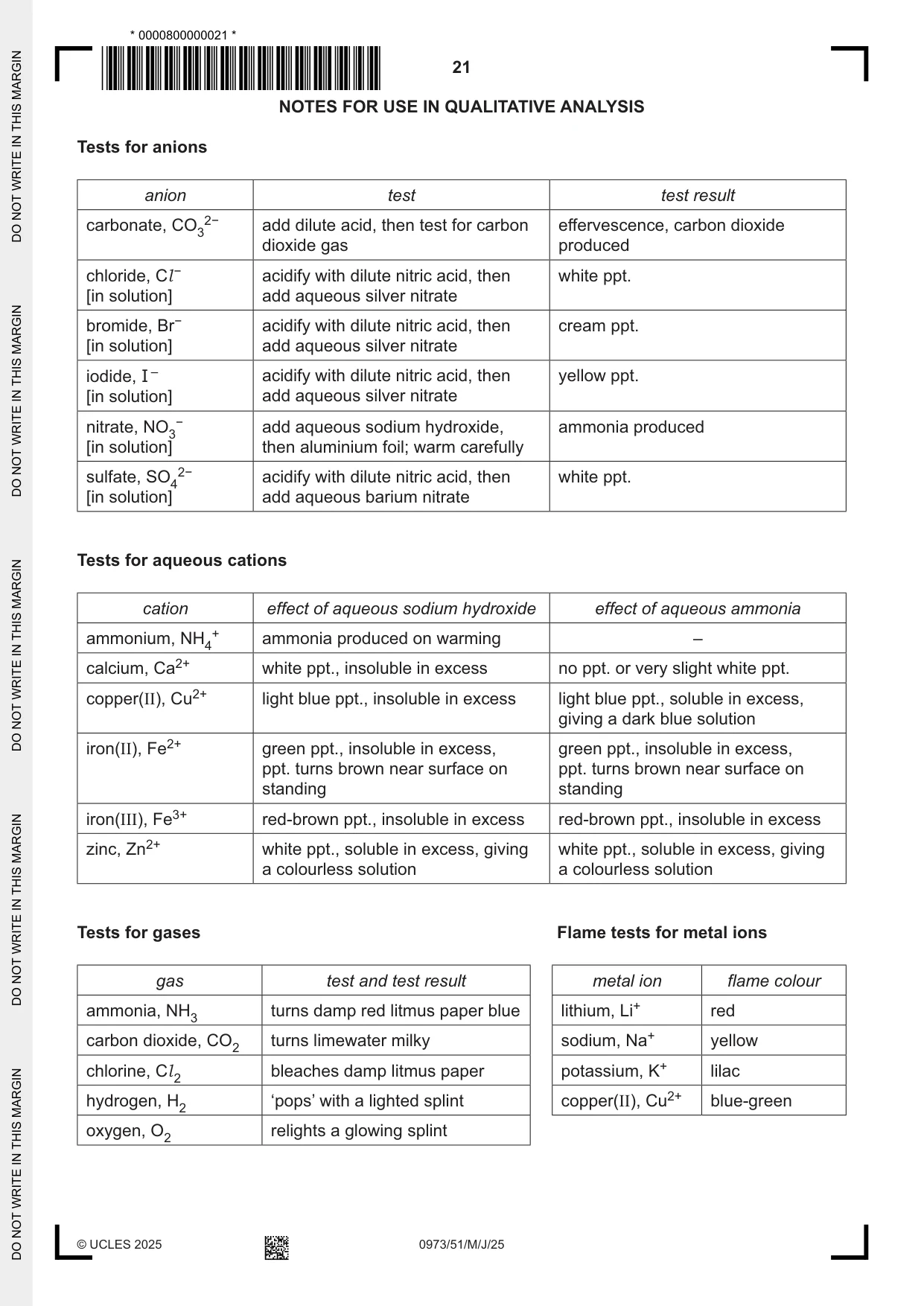 Cambridge IGCSE Sciences - Co-ordinated (9-1) 0973 2025 May/June Paper 5 · Variant 1 question paper, page 21 of 24
