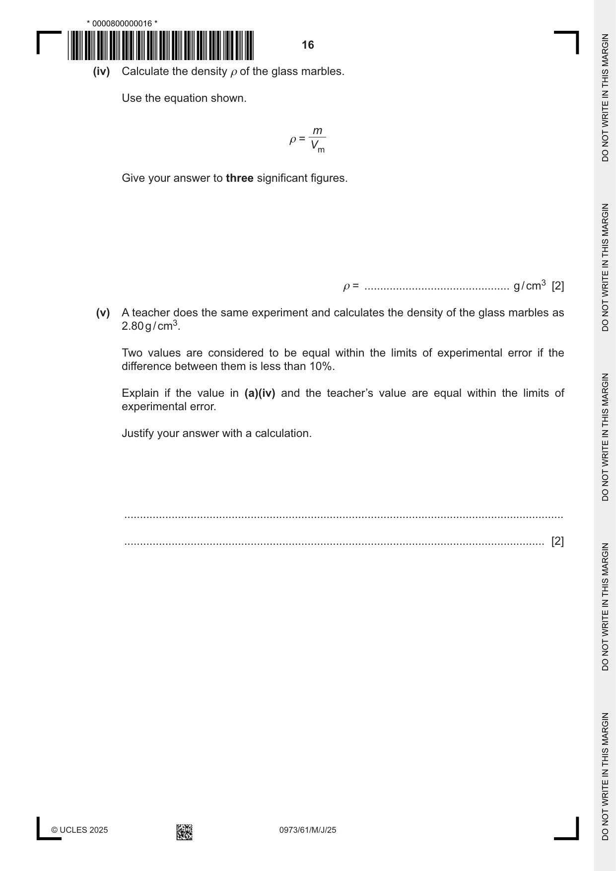 Cambridge IGCSE Sciences - Co-ordinated (9-1) 0973 2025 May/June Paper 6 · Variant 1 question paper, page 16 of 24