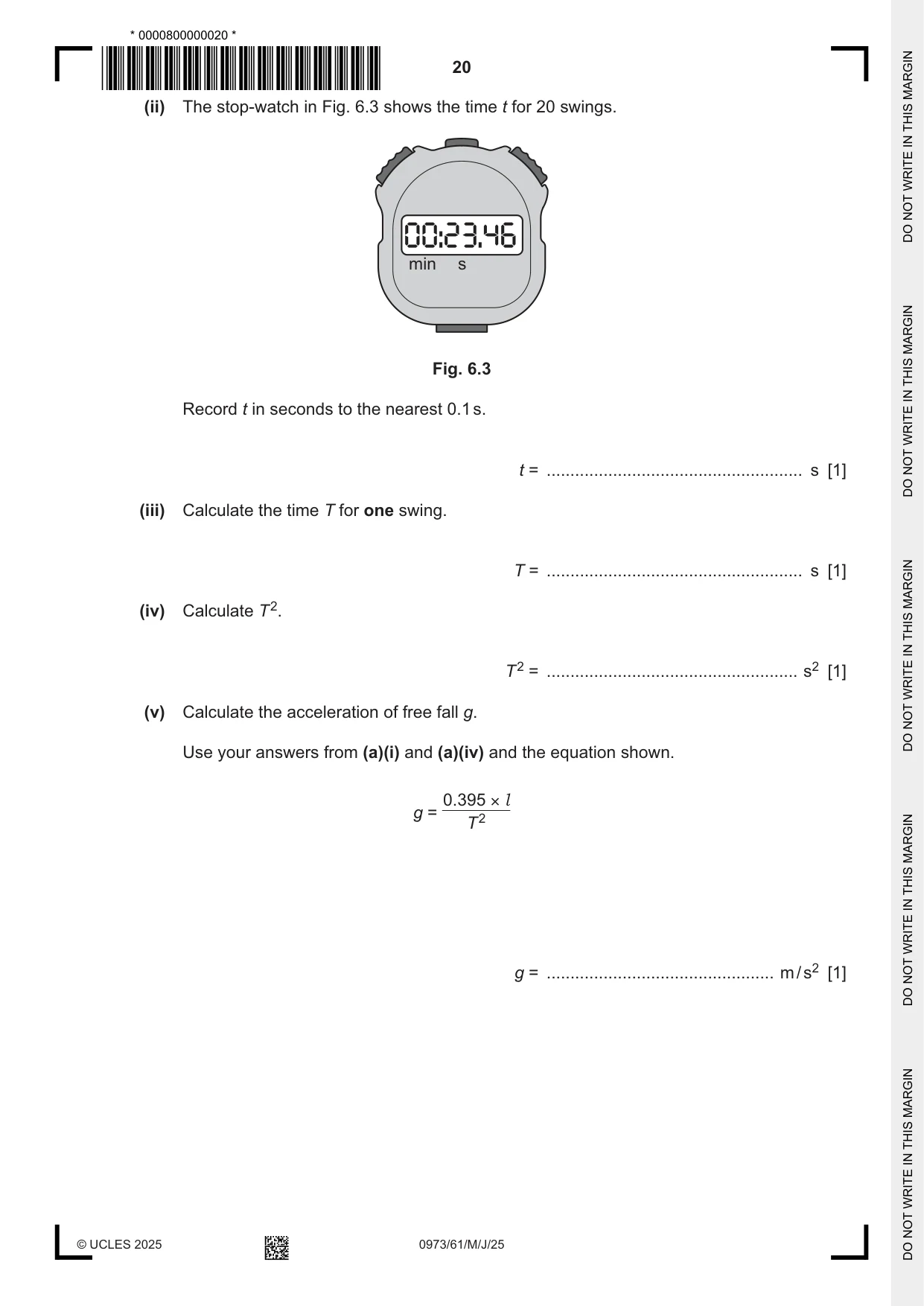 Cambridge IGCSE Sciences - Co-ordinated (9-1) 0973 2025 May/June Paper 6 · Variant 1 question paper, page 20 of 24