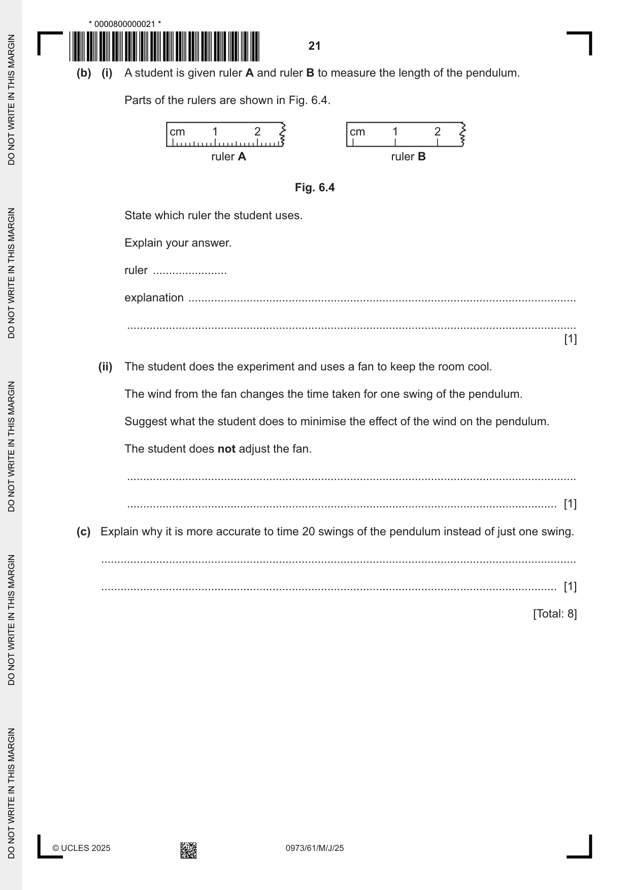 Cambridge IGCSE Sciences - Co-ordinated (9-1) 0973 2025 May/June Paper 6 · Variant 1 question paper, page 21 of 24