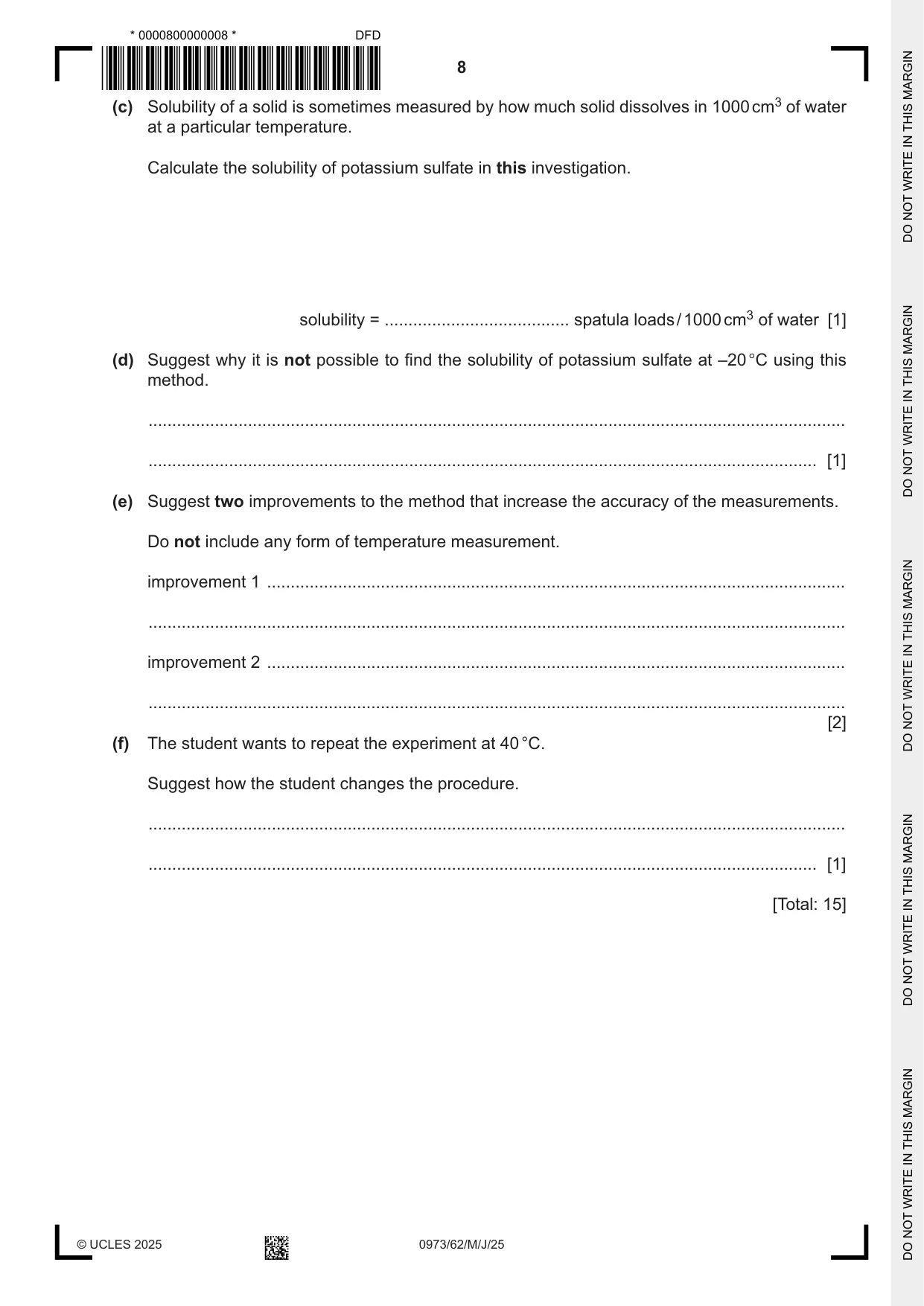 Cambridge IGCSE Sciences - Co-ordinated (9-1) 0973 2025 May/June Paper 6 · Variant 2 question paper, page 8 of 20