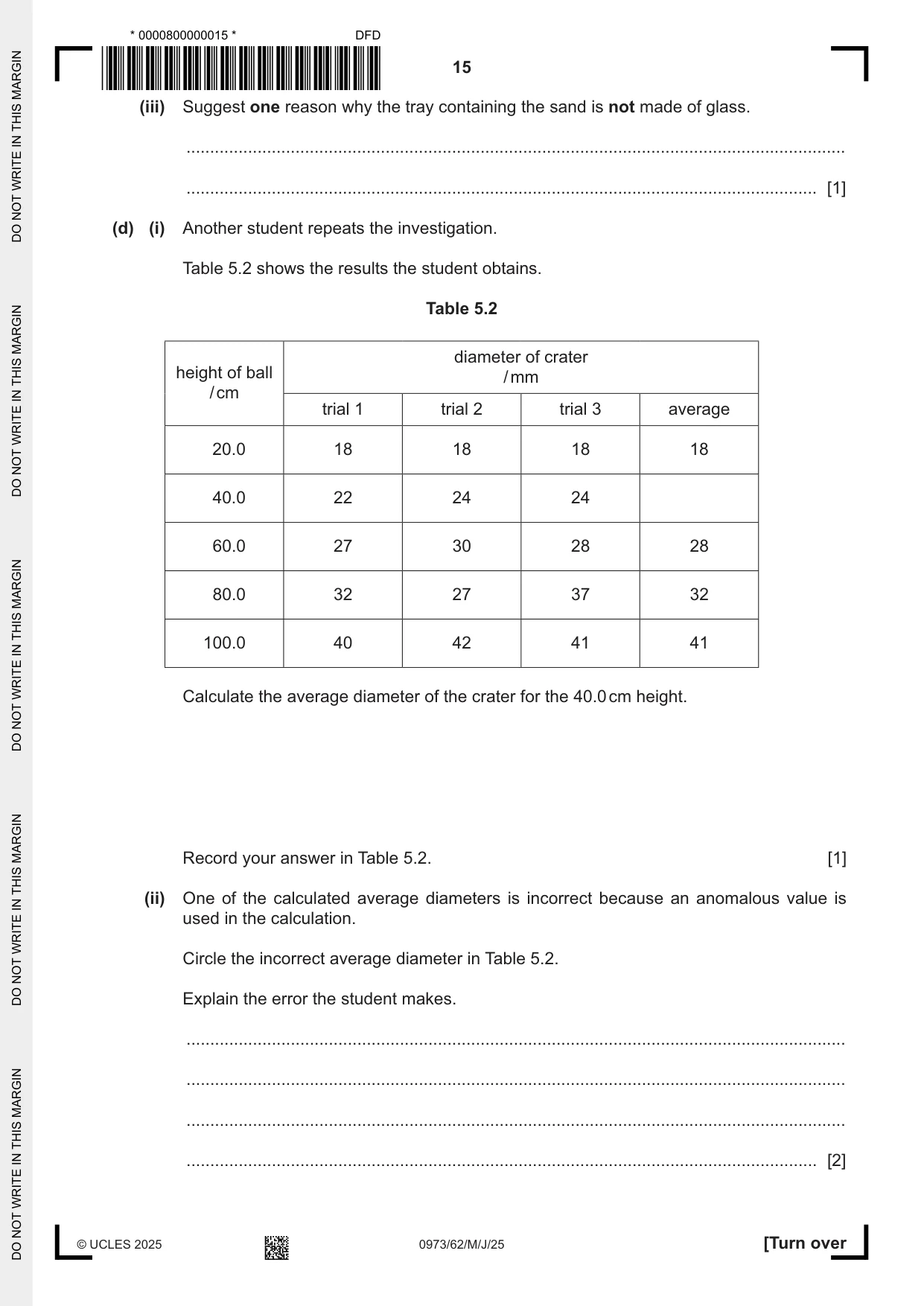 Cambridge IGCSE Sciences - Co-ordinated (9-1) 0973 2025 May/June Paper 6 · Variant 2 question paper, page 15 of 20