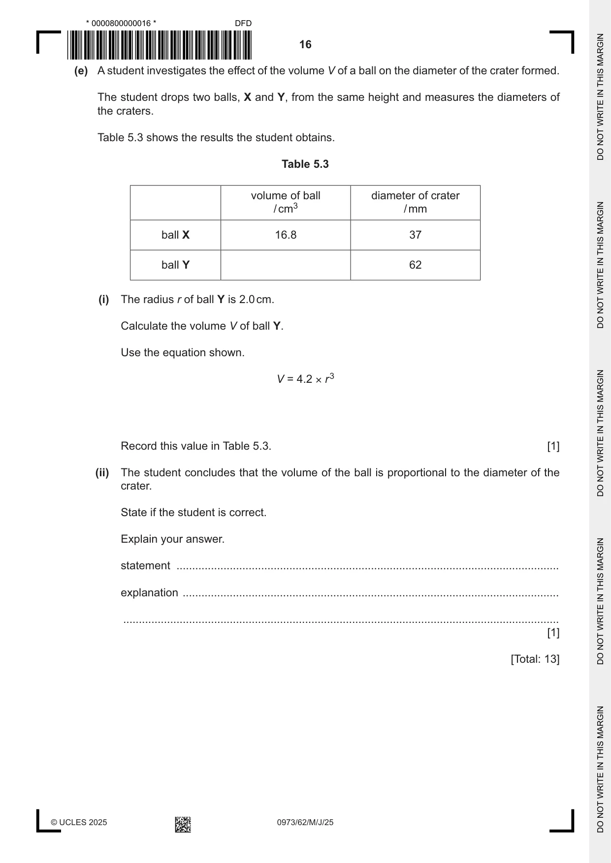 Cambridge IGCSE Sciences - Co-ordinated (9-1) 0973 2025 May/June Paper 6 · Variant 2 question paper, page 16 of 20