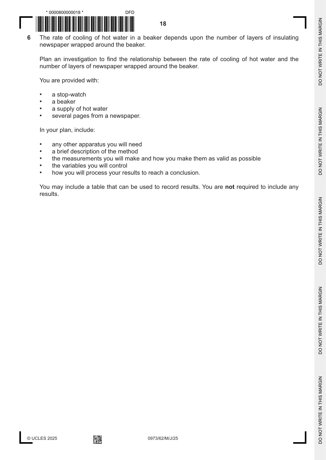 Cambridge IGCSE Sciences - Co-ordinated (9-1) 0973 2025 May/June Paper 6 · Variant 2 question paper, page 18 of 20