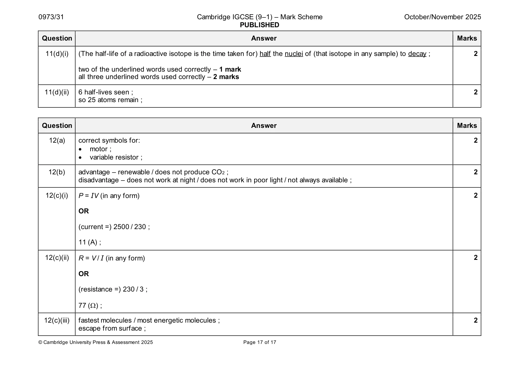 Mark scheme, page 17 of 17