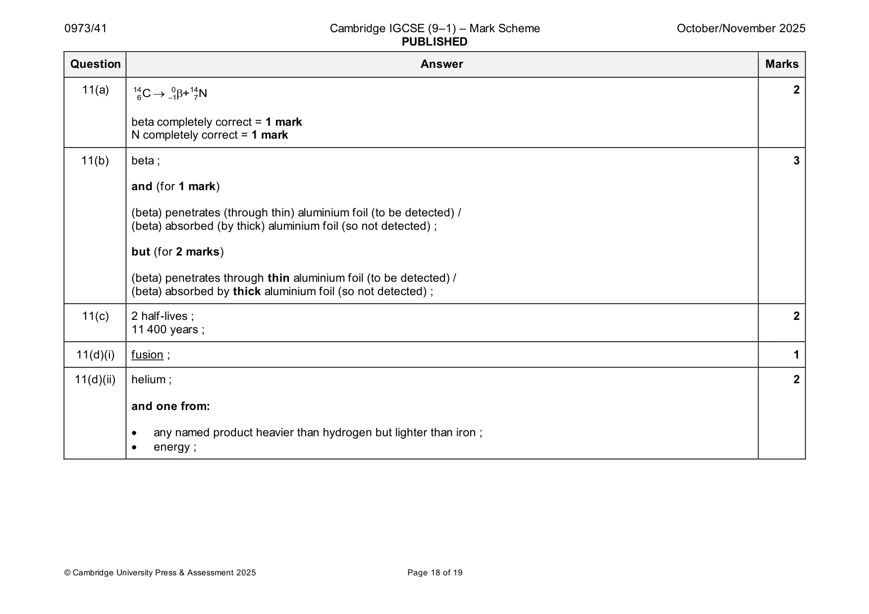 Mark scheme, page 18 of 19