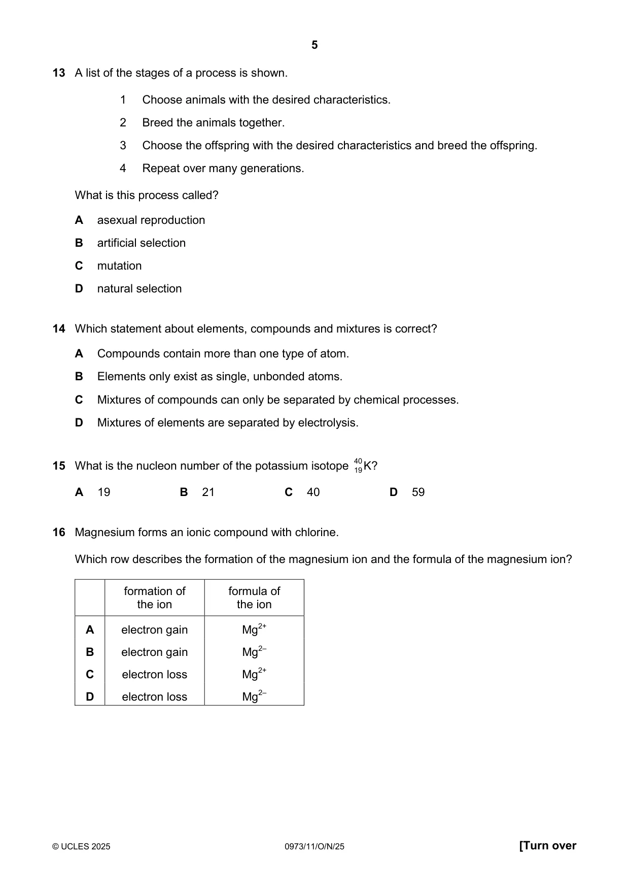 Cambridge IGCSE Sciences - Co-ordinated (9-1) 0973 2025 Oct/Nov Paper 1 · Variant 1 question paper, page 5 of 16