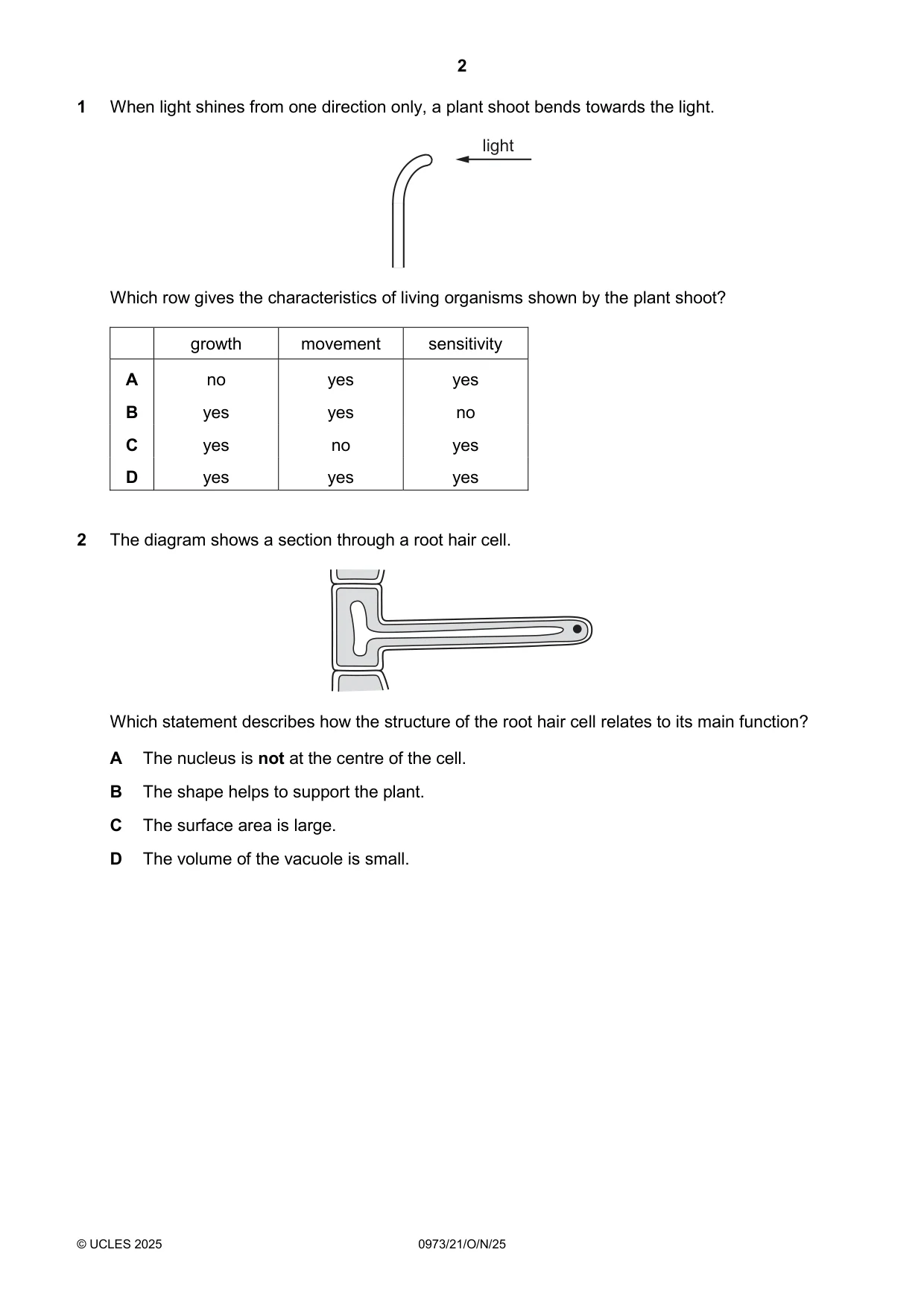 Cambridge IGCSE Sciences - Co-ordinated (9-1) 0973 2025 Oct/Nov Paper 2 · Variant 1 question paper, page 2 of 16