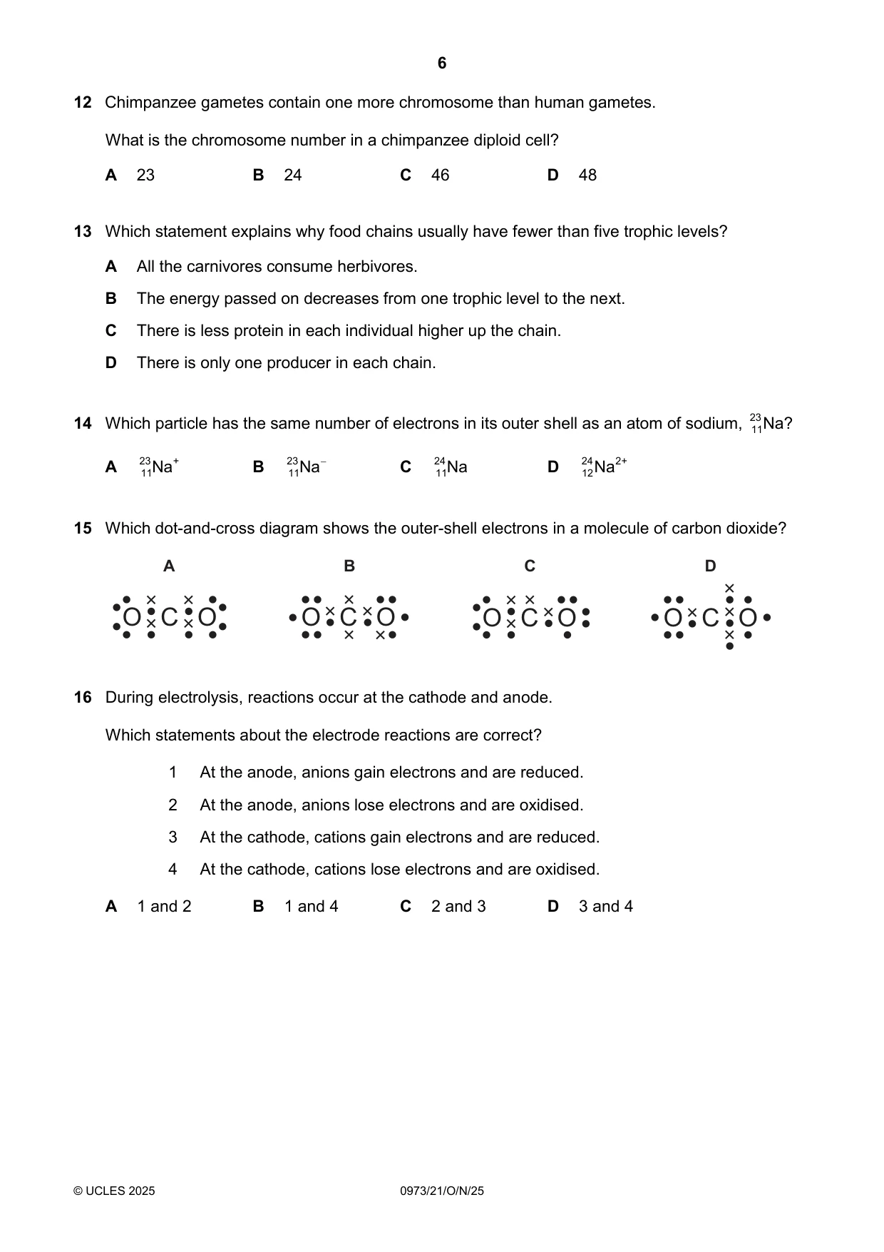 Cambridge IGCSE Sciences - Co-ordinated (9-1) 0973 2025 Oct/Nov Paper 2 · Variant 1 question paper, page 6 of 16