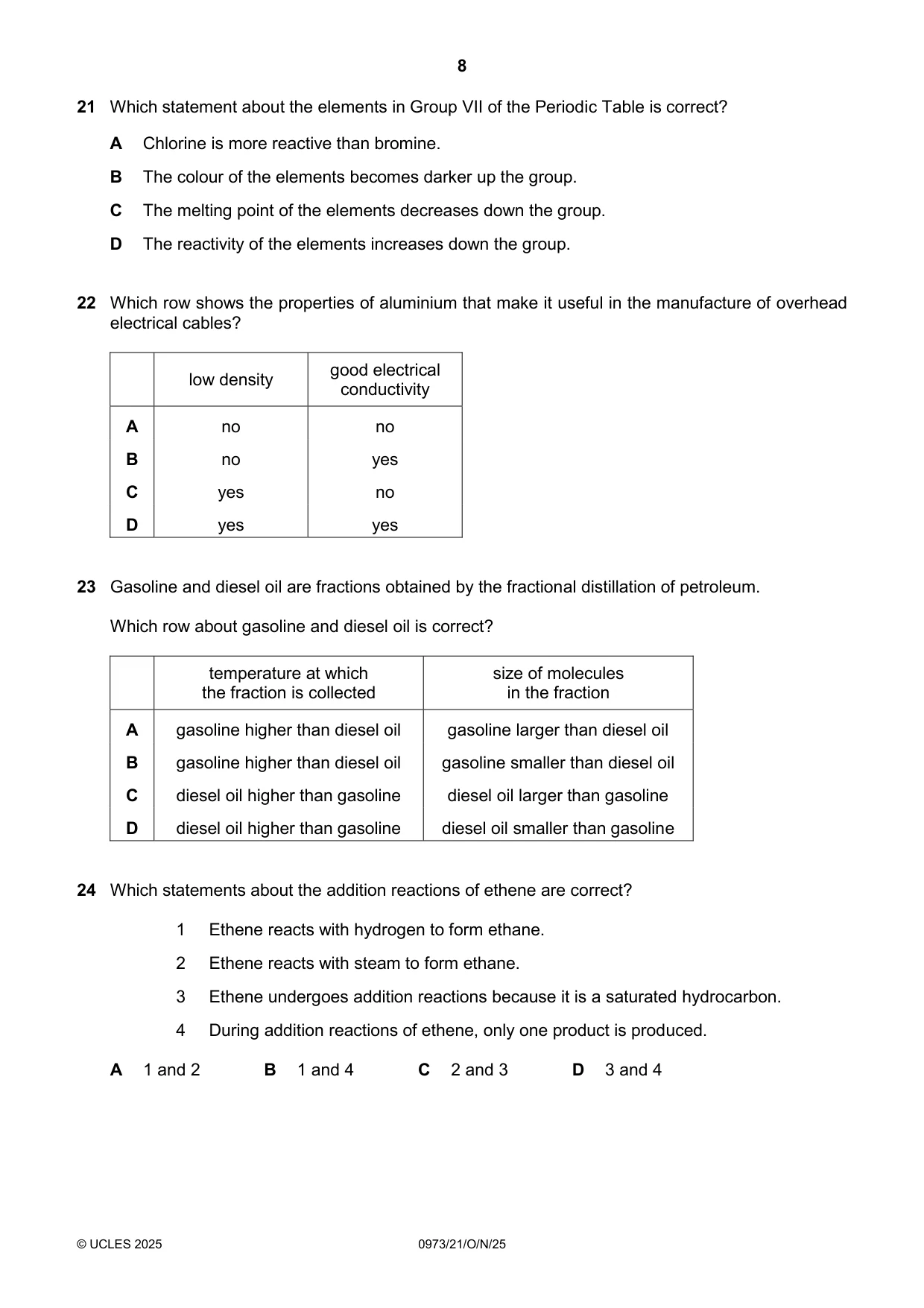 Cambridge IGCSE Sciences - Co-ordinated (9-1) 0973 2025 Oct/Nov Paper 2 · Variant 1 question paper, page 8 of 16