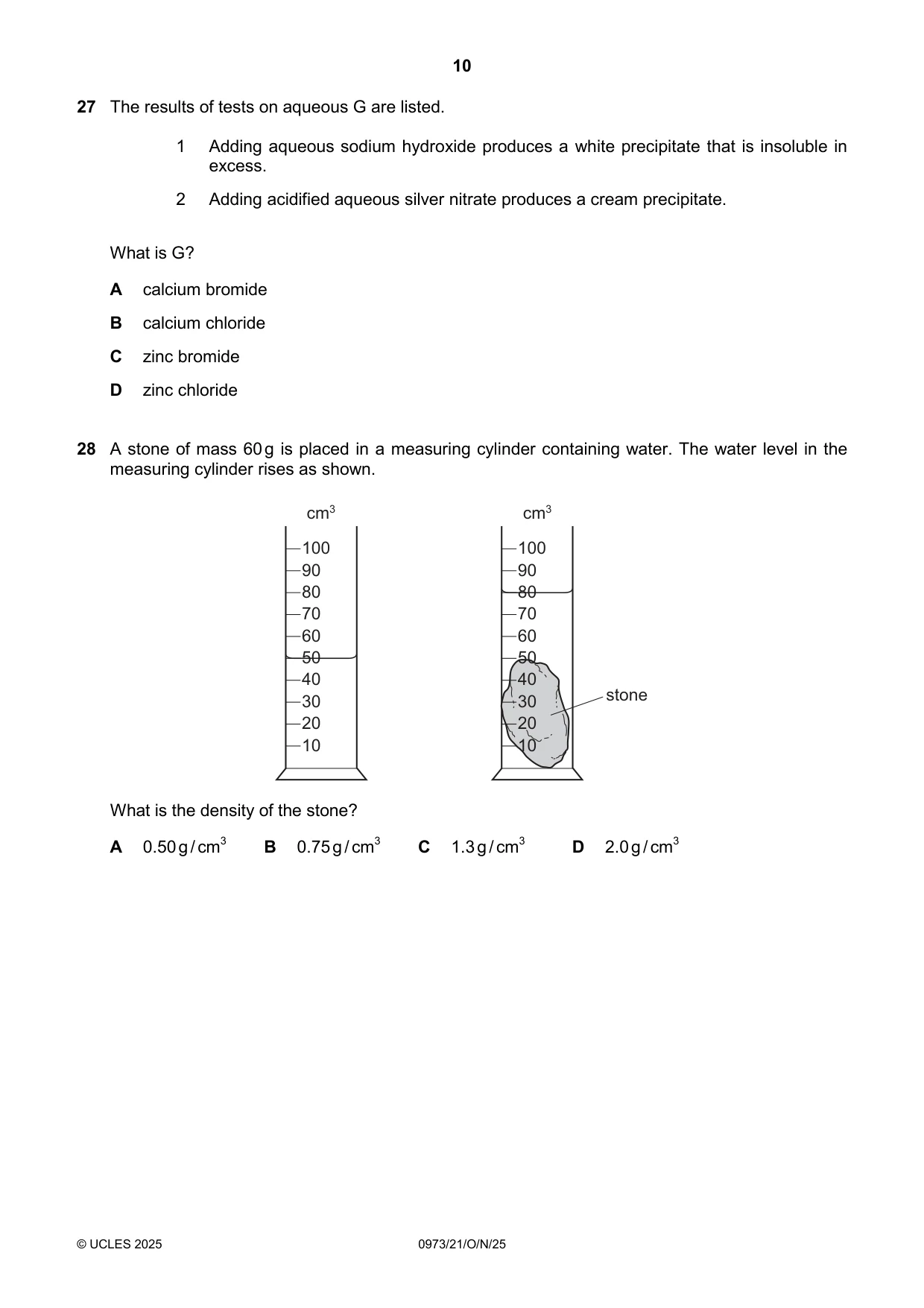 Cambridge IGCSE Sciences - Co-ordinated (9-1) 0973 2025 Oct/Nov Paper 2 · Variant 1 question paper, page 10 of 16