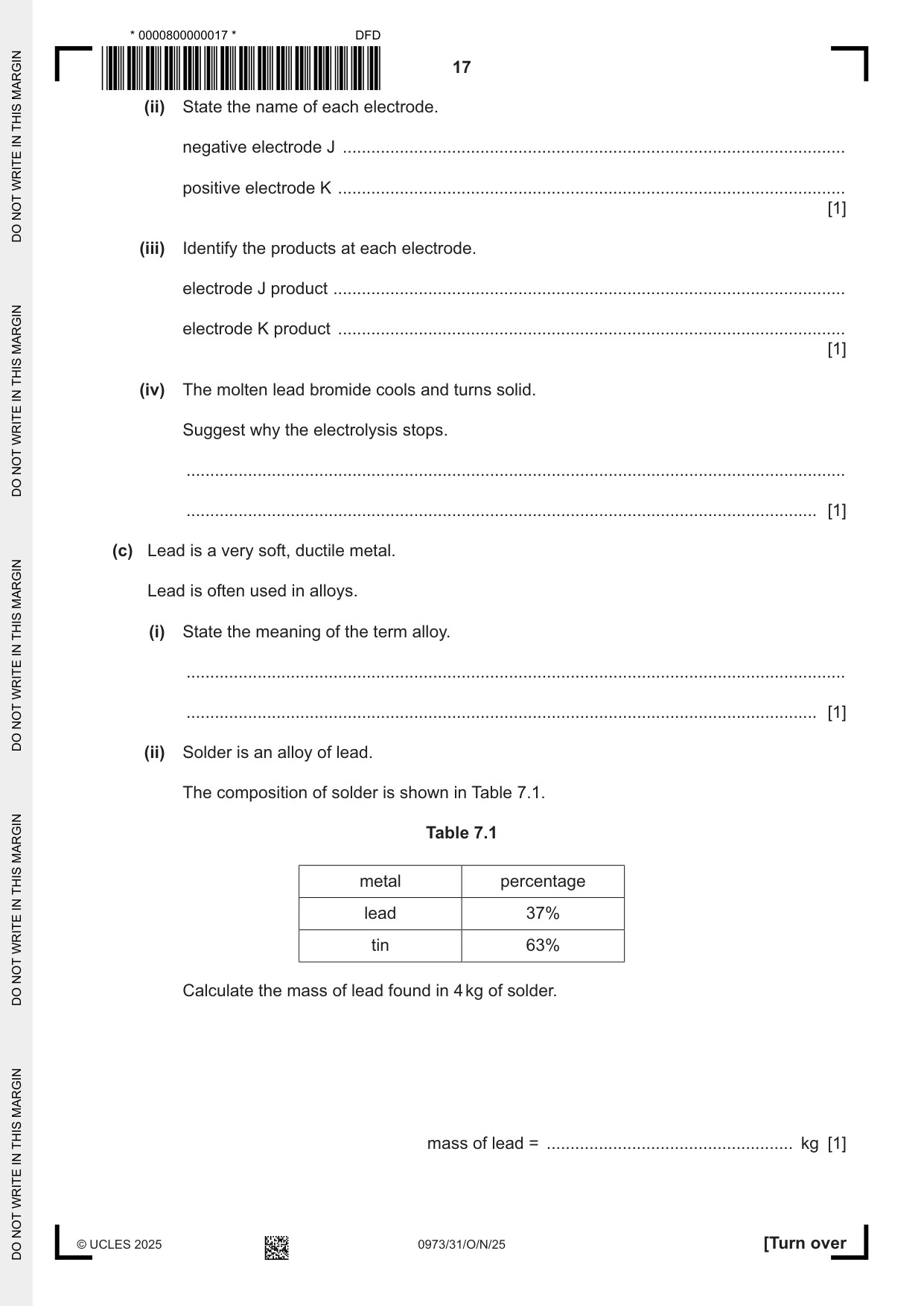 Cambridge IGCSE Sciences - Co-ordinated (9-1) 0973 2025 Oct/Nov Paper 3 · Variant 1 question paper, page 17 of 32