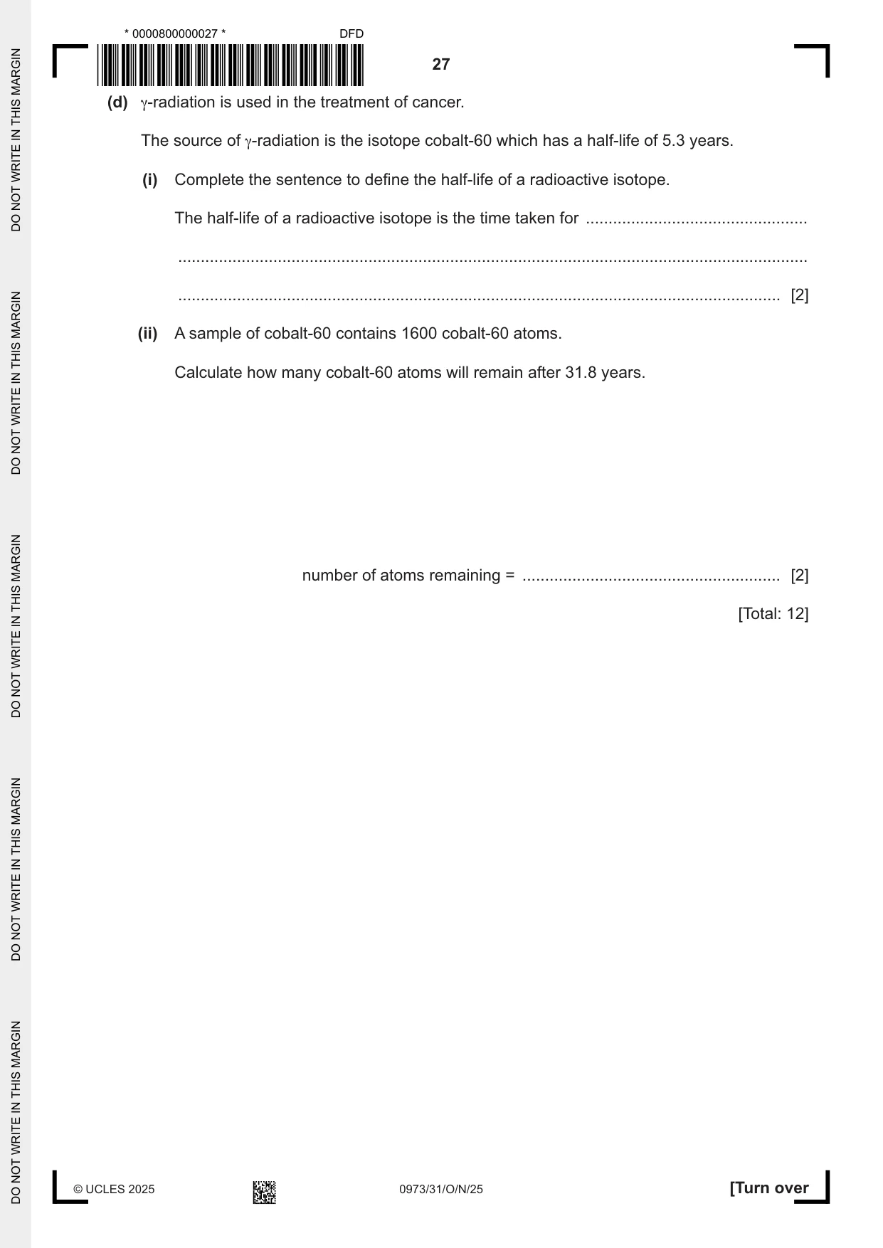 Cambridge IGCSE Sciences - Co-ordinated (9-1) 0973 2025 Oct/Nov Paper 3 · Variant 1 question paper, page 27 of 32